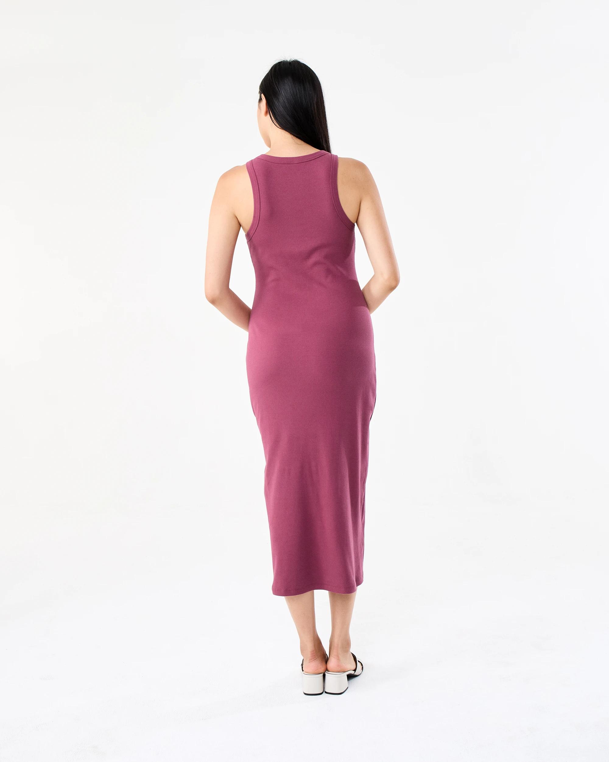 3 Sleeveless Padded Rib Midi Dress Maroon, 3 of 7
