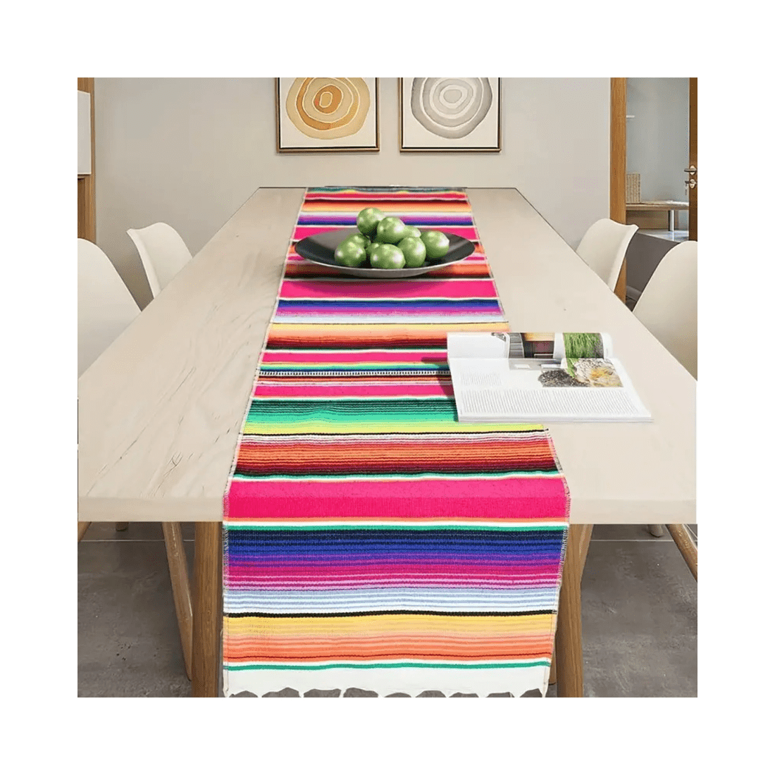2 BR Home Rainbow Stripe Table Runner with Tassels for Weddings and Parties, 2 of 6