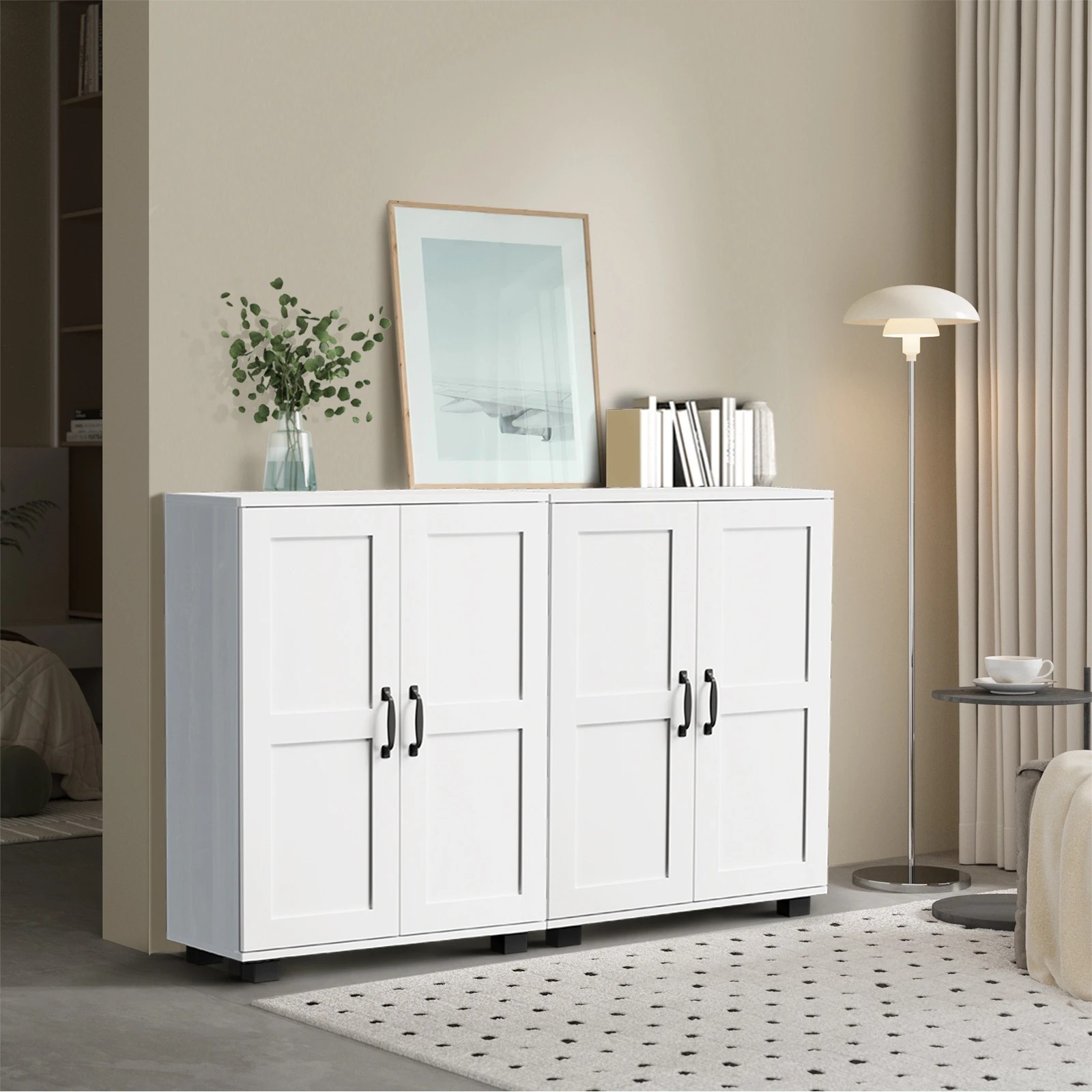 3 Oikiture Storage Cabinet Buffet Sideboard 2 Door Cupboard
 - White, 3 of 9