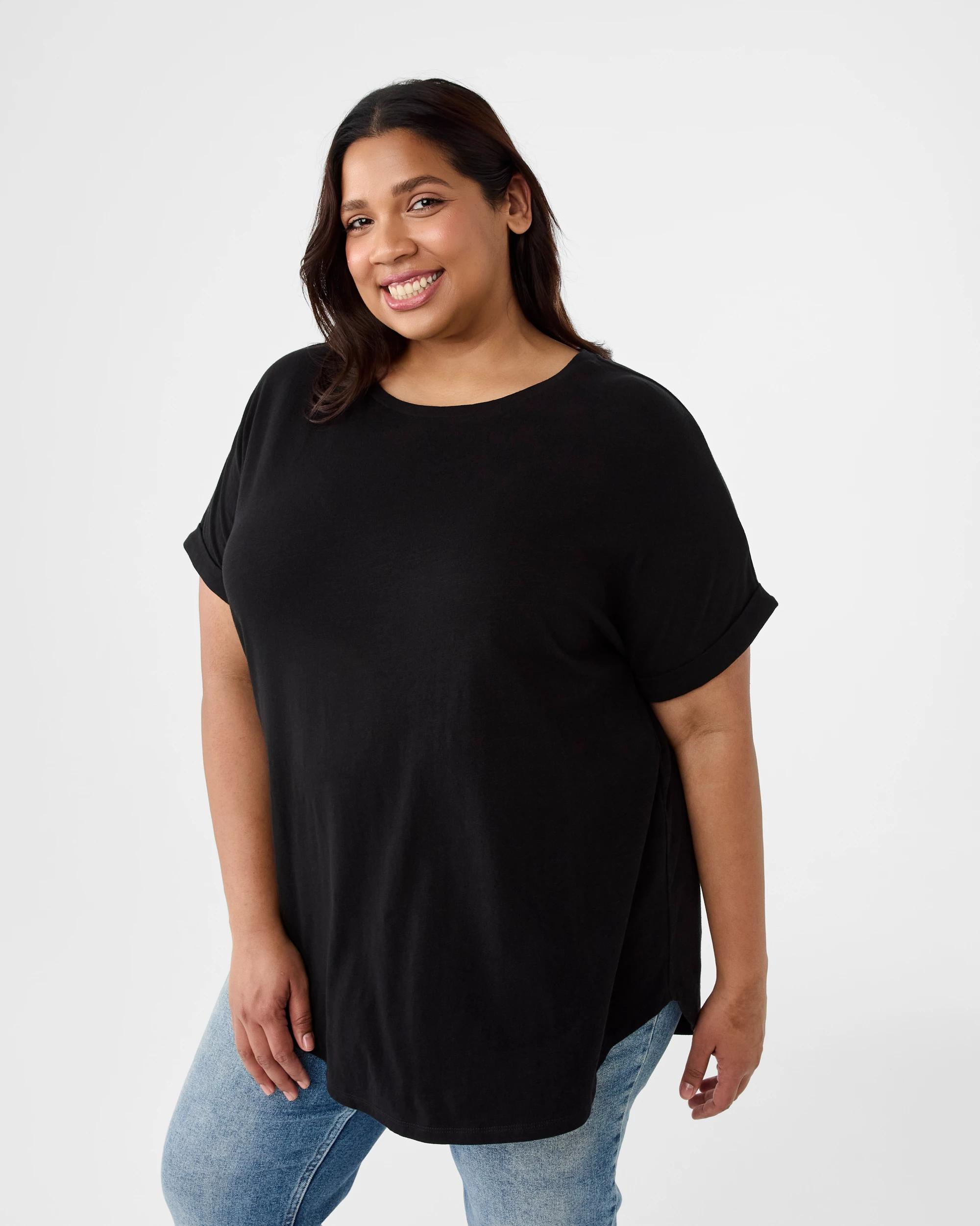 2 Curve Short Sleeve Longline Slub T-Shirt Black, 2 of 6