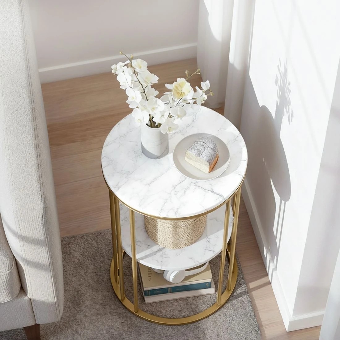 6 Artiss Coffee Table 2-Tier Round Marble Effect &Gold - Multi, 6 of 7