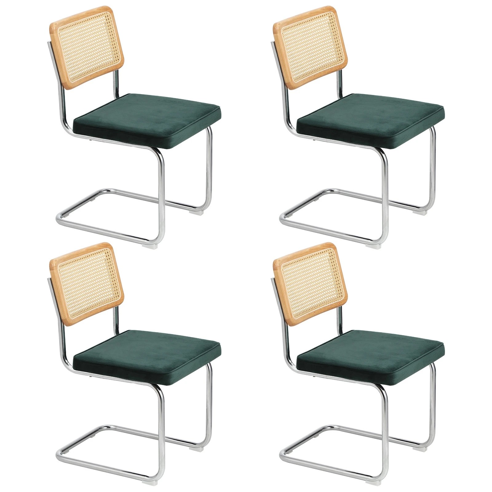 2 Oikiture 4x Rattan Dining Chair Cesca Replica Cantilever Velvet Padded - Green, 2 of 9