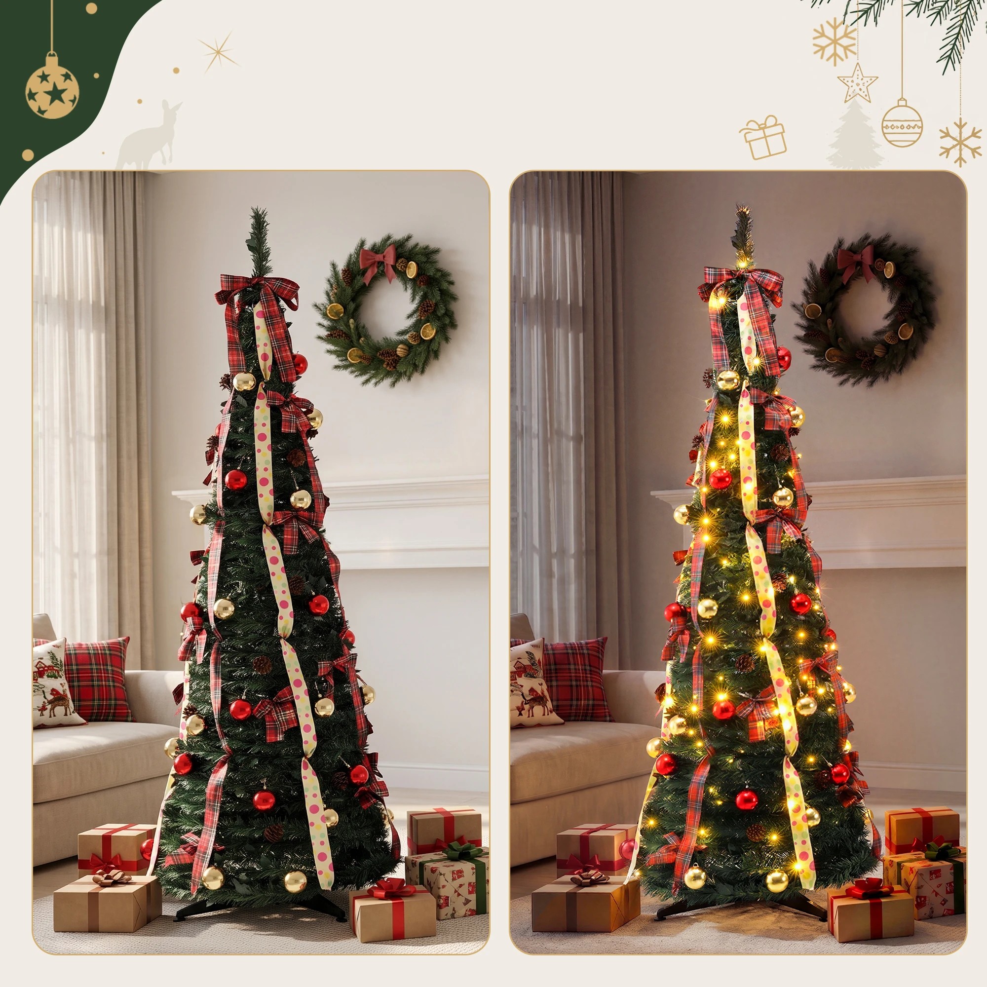 5 Jingle Jollys Pop Up Christmas Tree Pre Decorated Artificial Christmas Tree 197cm - Multi, 5 of 9