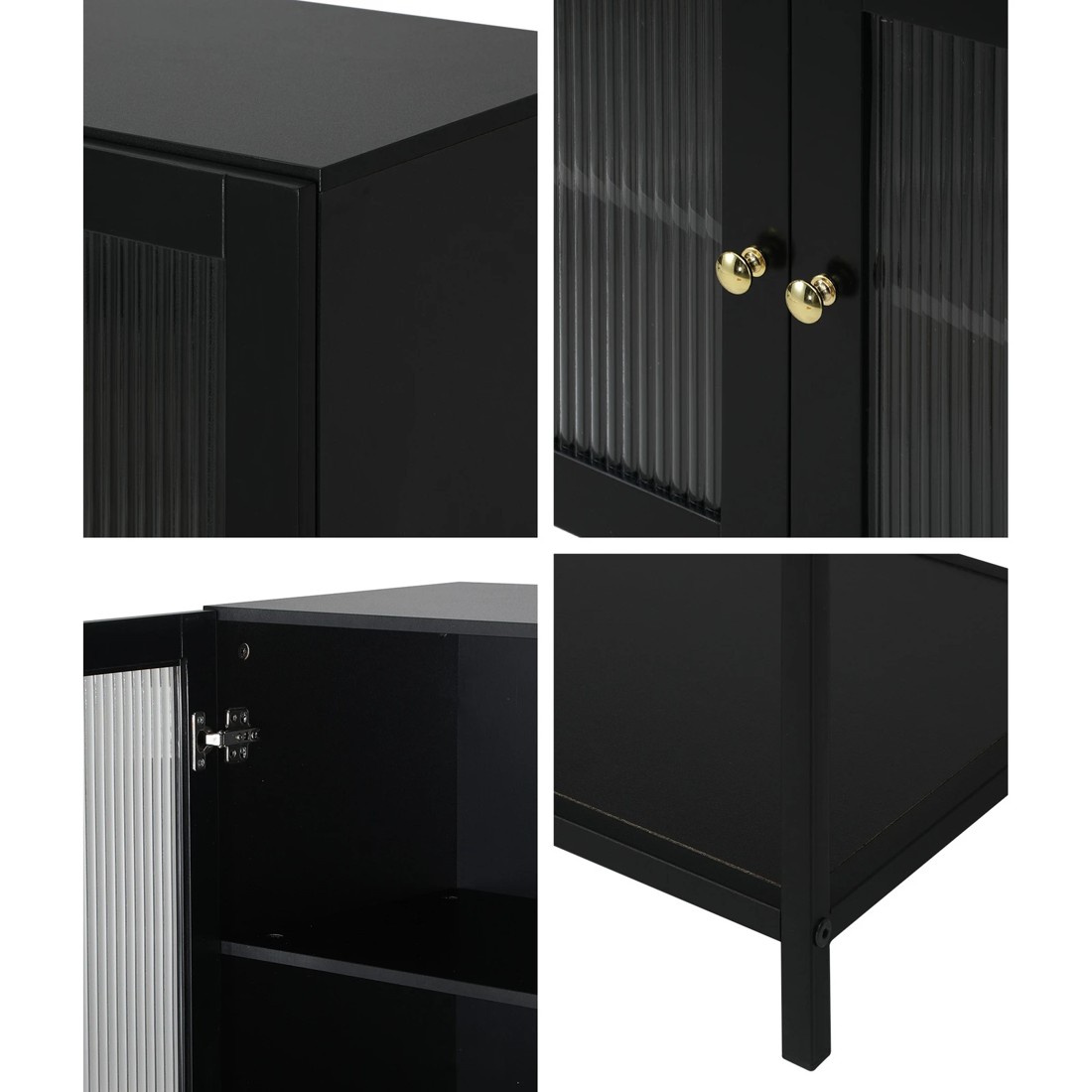 4 Oikiture Storage Cabinet Floor Cupboard Two Tempered Glass Door
 - Black, 4 of 9