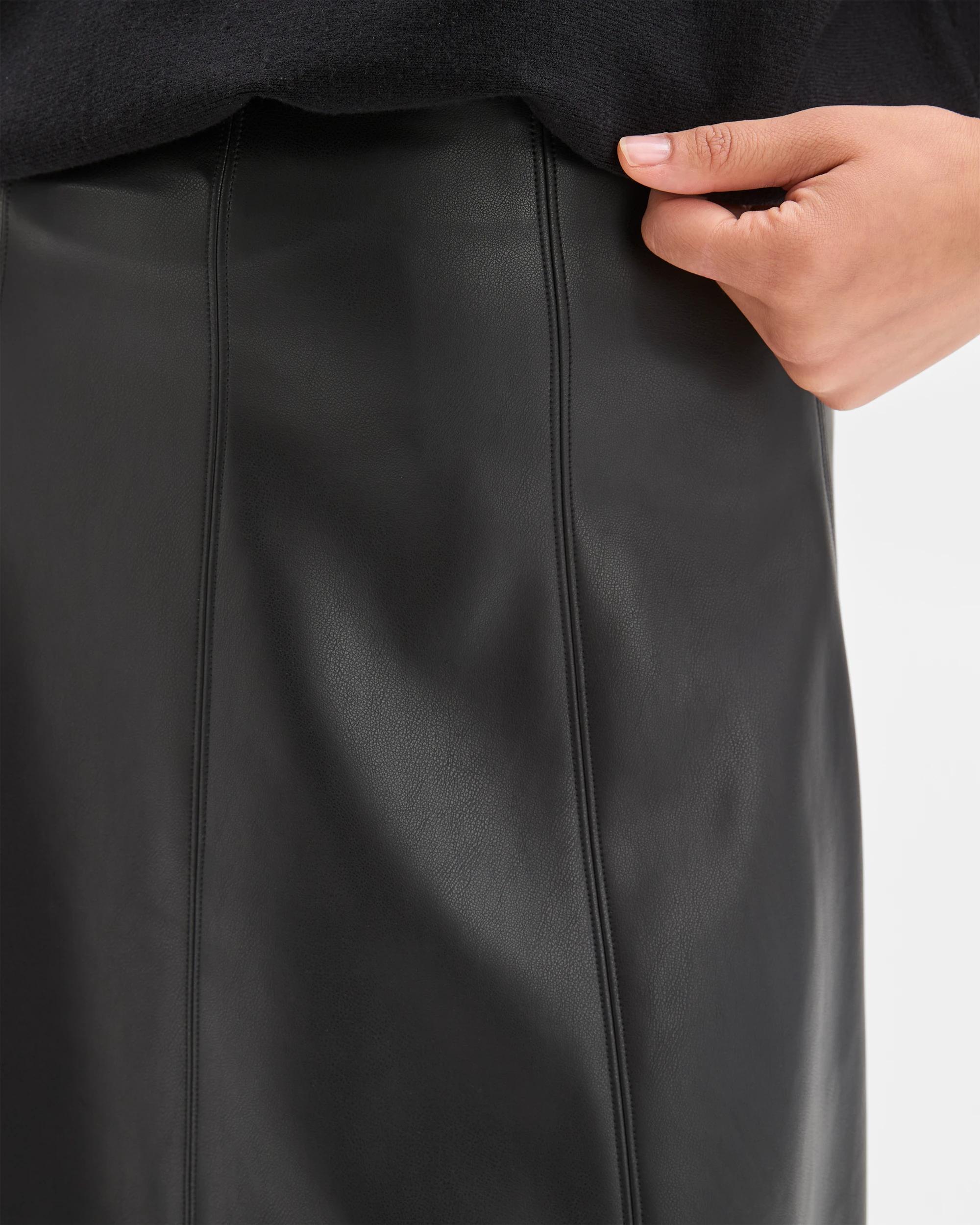 5 Preview PU Panel A-Line Midi Skirt BLACK, 5 of 7
