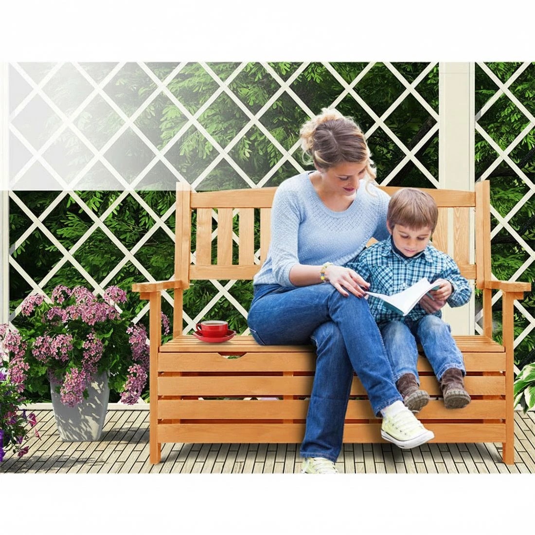 4 Gardeon Outdoor Storage Bench Box Garden Chair 2 Seat Timber Furniture - Gold, 4 of 7