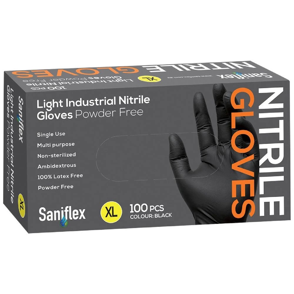 1 Saniflex Light Industrial Nitrile Gloves XL 100 Pack Black, 1 of 1