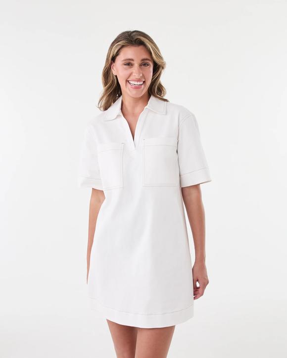 Short Sleeve Boxy V-Neck Denim Dress