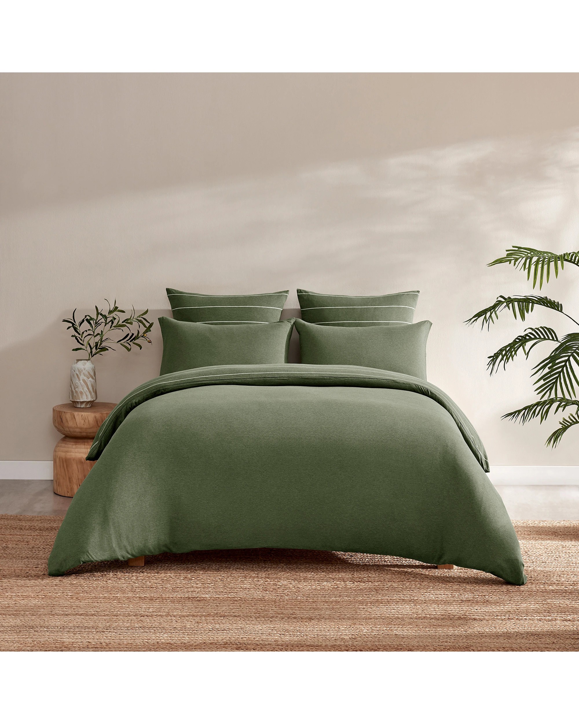 10 Dreamaker Jersey Luxe 100% Cotton Reversible Quilt Cover Set Charcoal - Queen Bed - Olive, 10 of 10