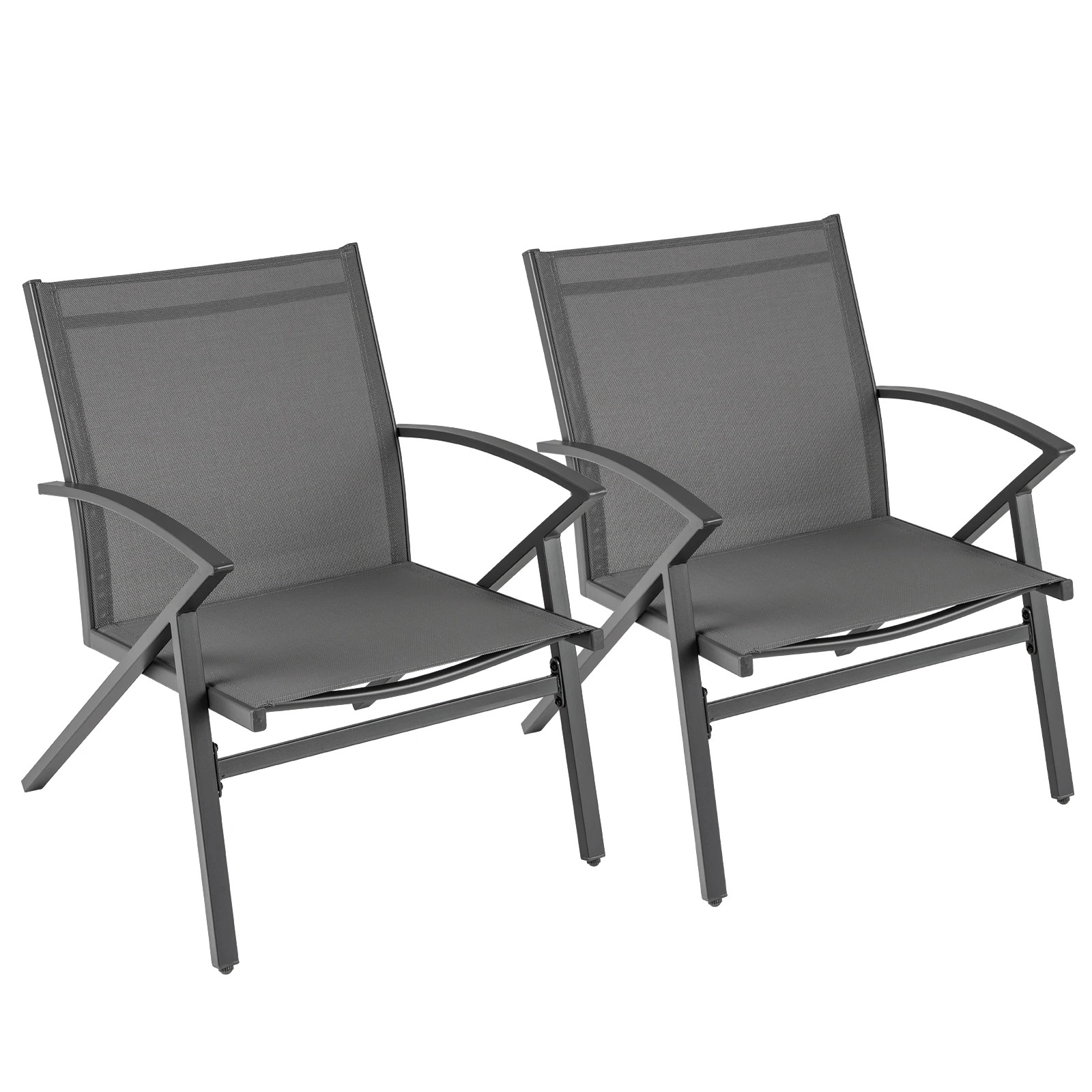 1 Costway 2x Outdoor Chairs Breathable Fabric Lounge Setting Chairs w/Curved Backrests & Armrests - Grey, 1 of 1