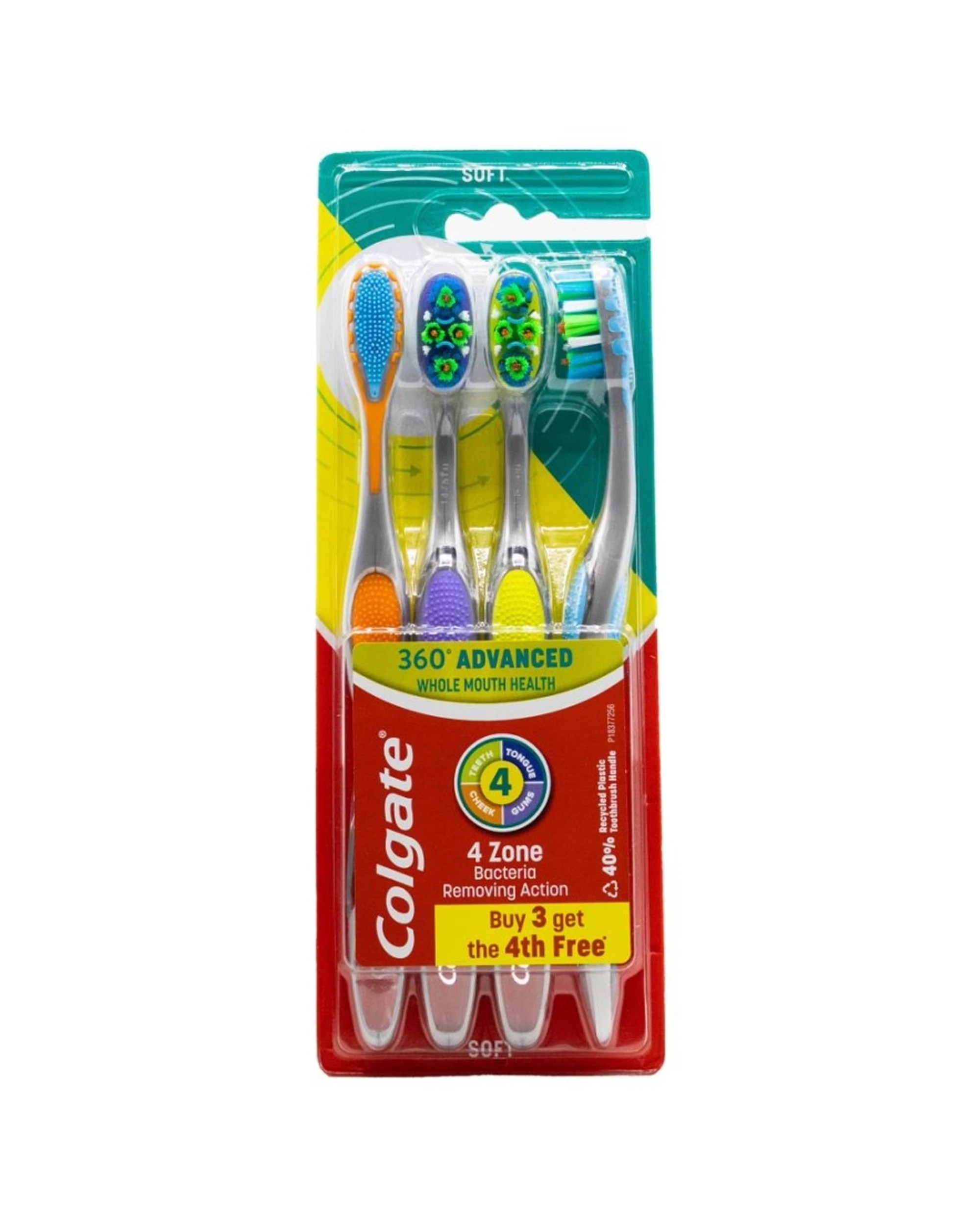 2 Colgate 360 Advanced Toothbrushes Tongue Cheek Cleaner Soft 4PK Dental Care - Multi, 2 of 3