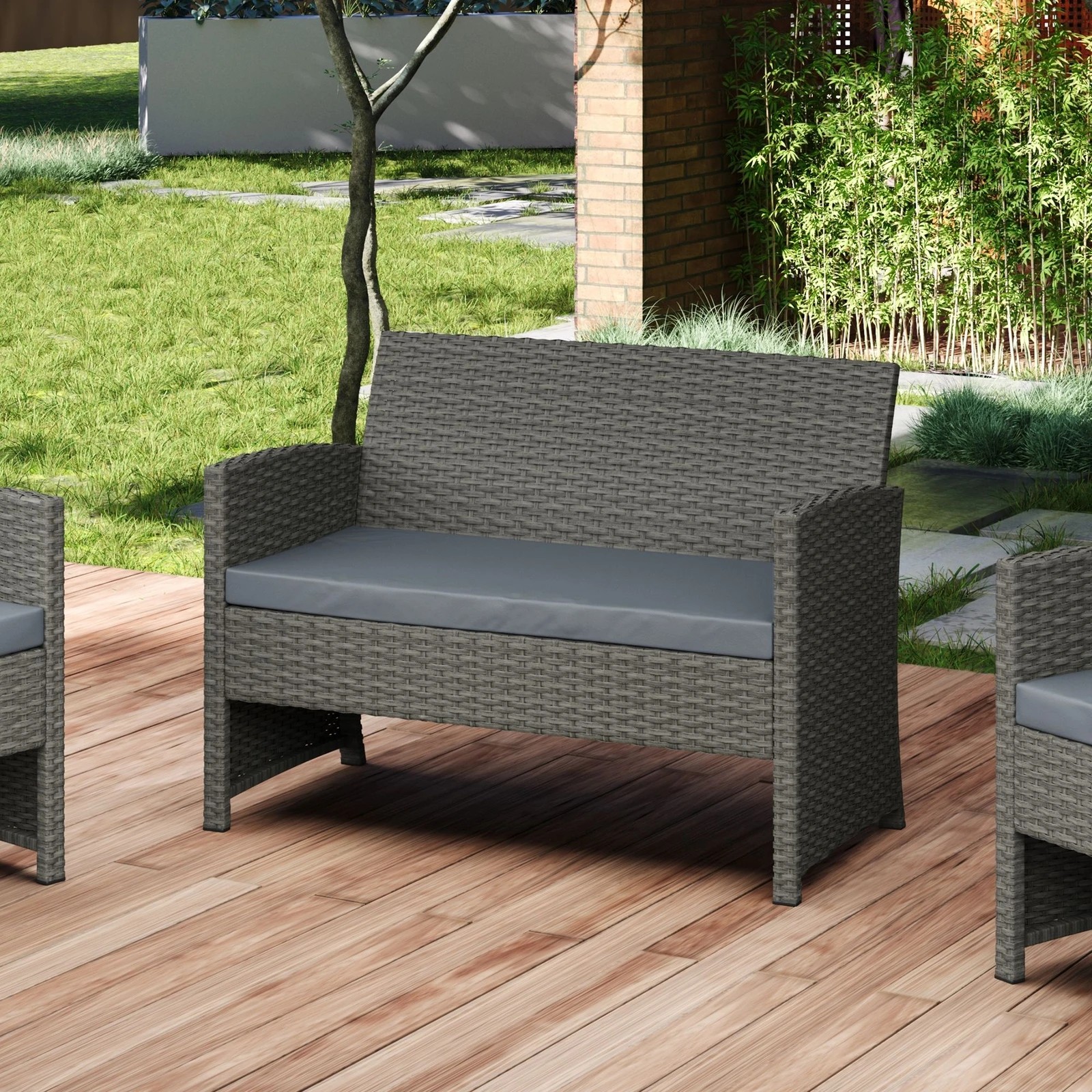 3 Alfordson Outdoor Furniture 4PCS Garden Patio Chairs Table Set Wicker - Dark Grey, 3 of 9