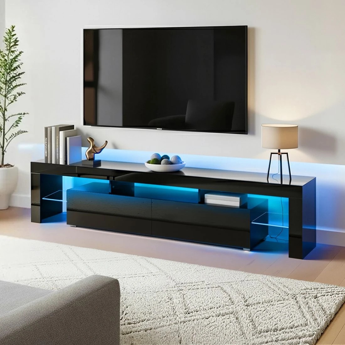 3 Artiss Entertainment Unit TV Cabinet LED 189cm - Black, 3 of 8