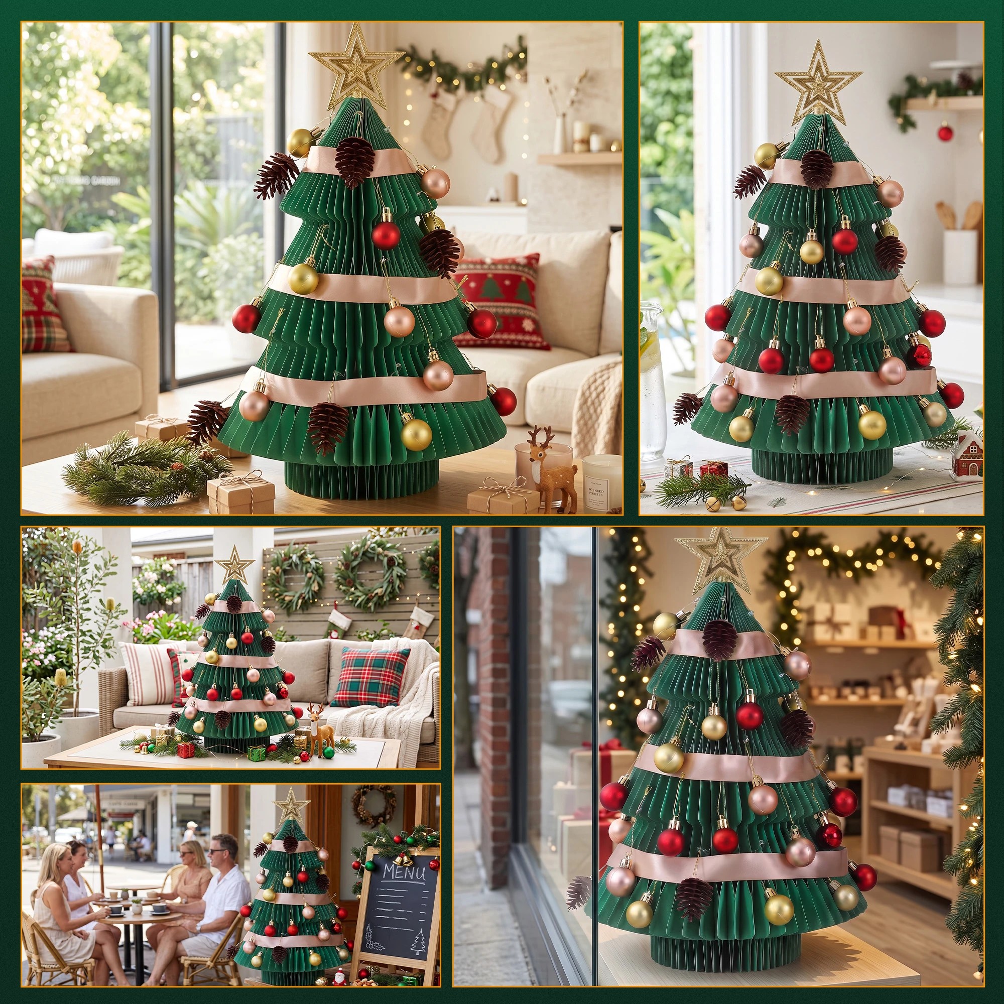 9 Jingle Jollys Paper Christmas Tree 61CM w/ Star Topper Foldable Xmas Holiday Decor Set - Green, 9 of 9