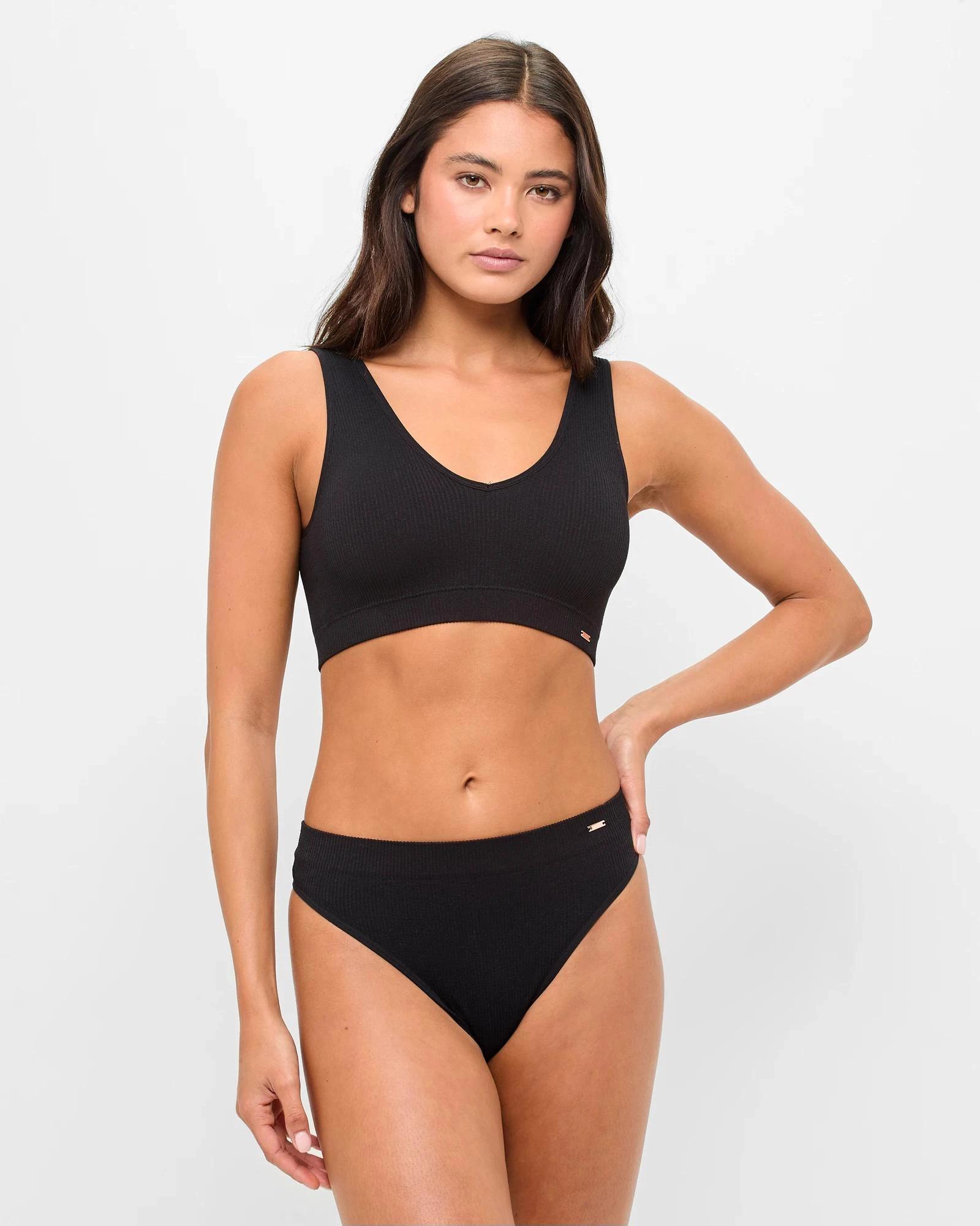 2 Lily Loves Ribbed Seamfree High Waisted G-String Briefs BLACK, 2 of 3