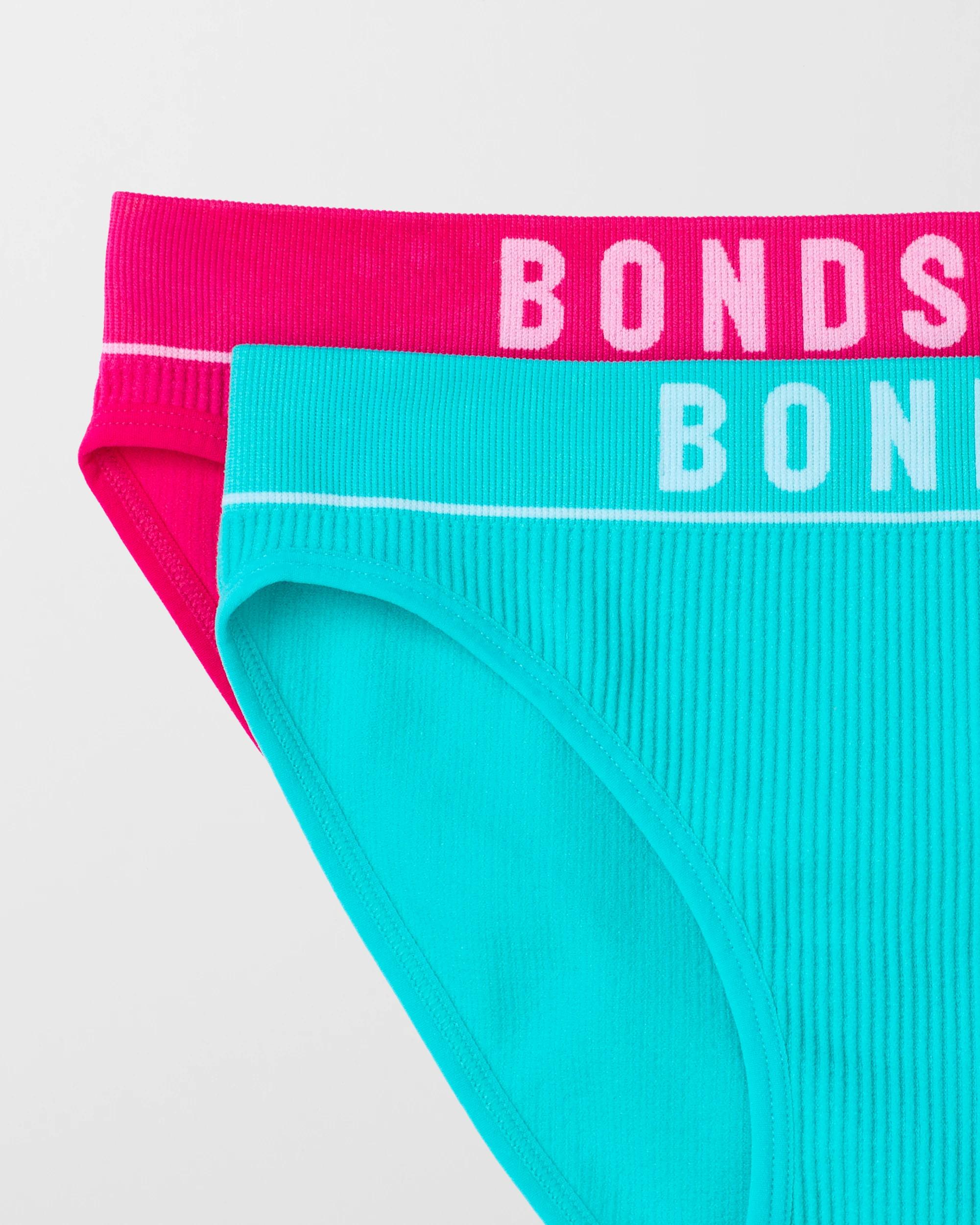 2 Older Girls Retro Rib Bikini Briefs 2 Pack - Bonds MINT/HOT PINK, 2 of 2
