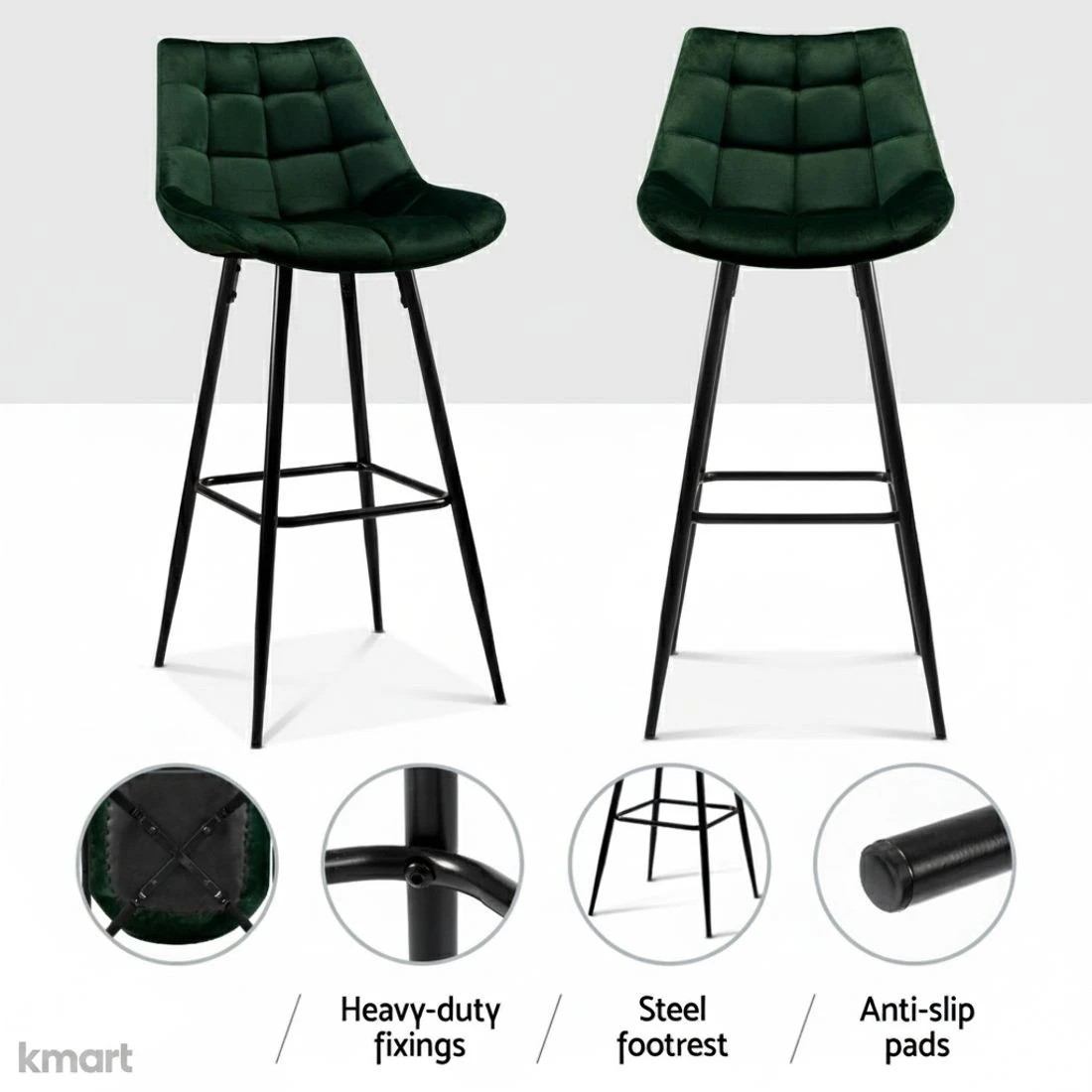4 Artiss 4x Bar Stools Velvet Chairs Green - Green, 4 of 5