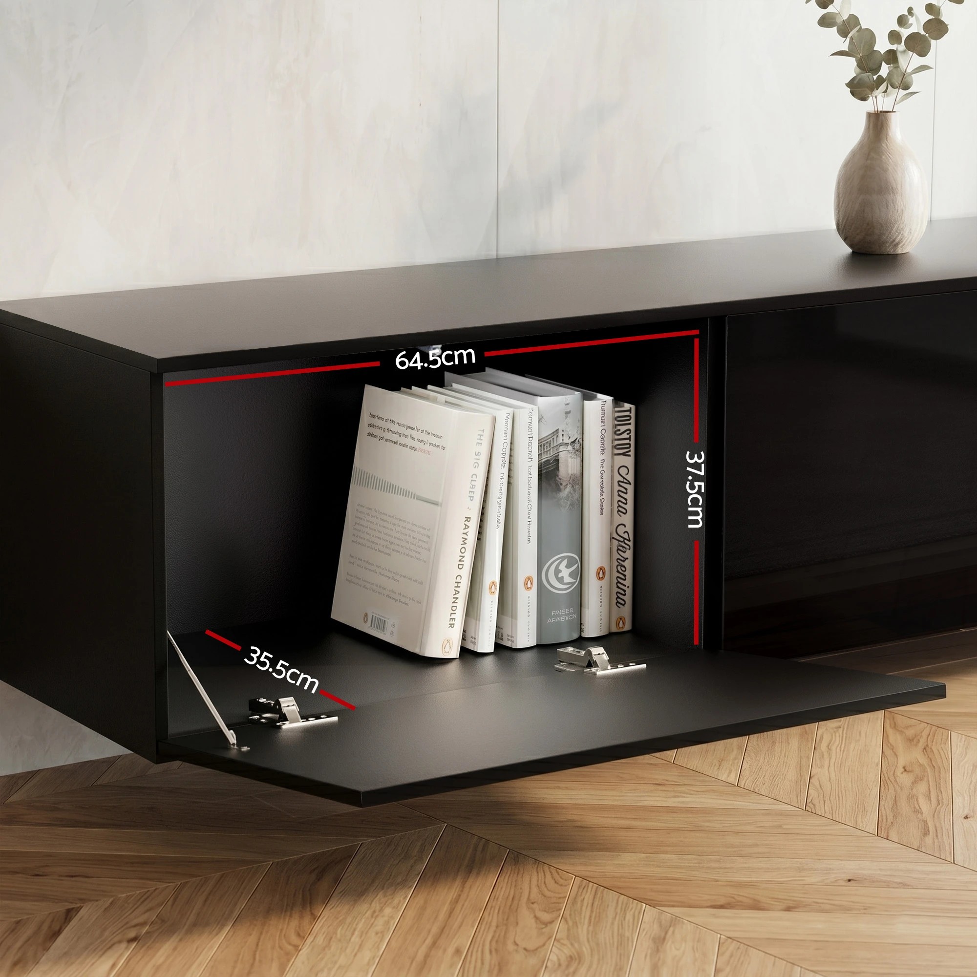 5 Artiss Floating TV Unit & Lift Up Coffee Table Set with Hidden Storage Space High Gloss Front - Black, 5 of 10