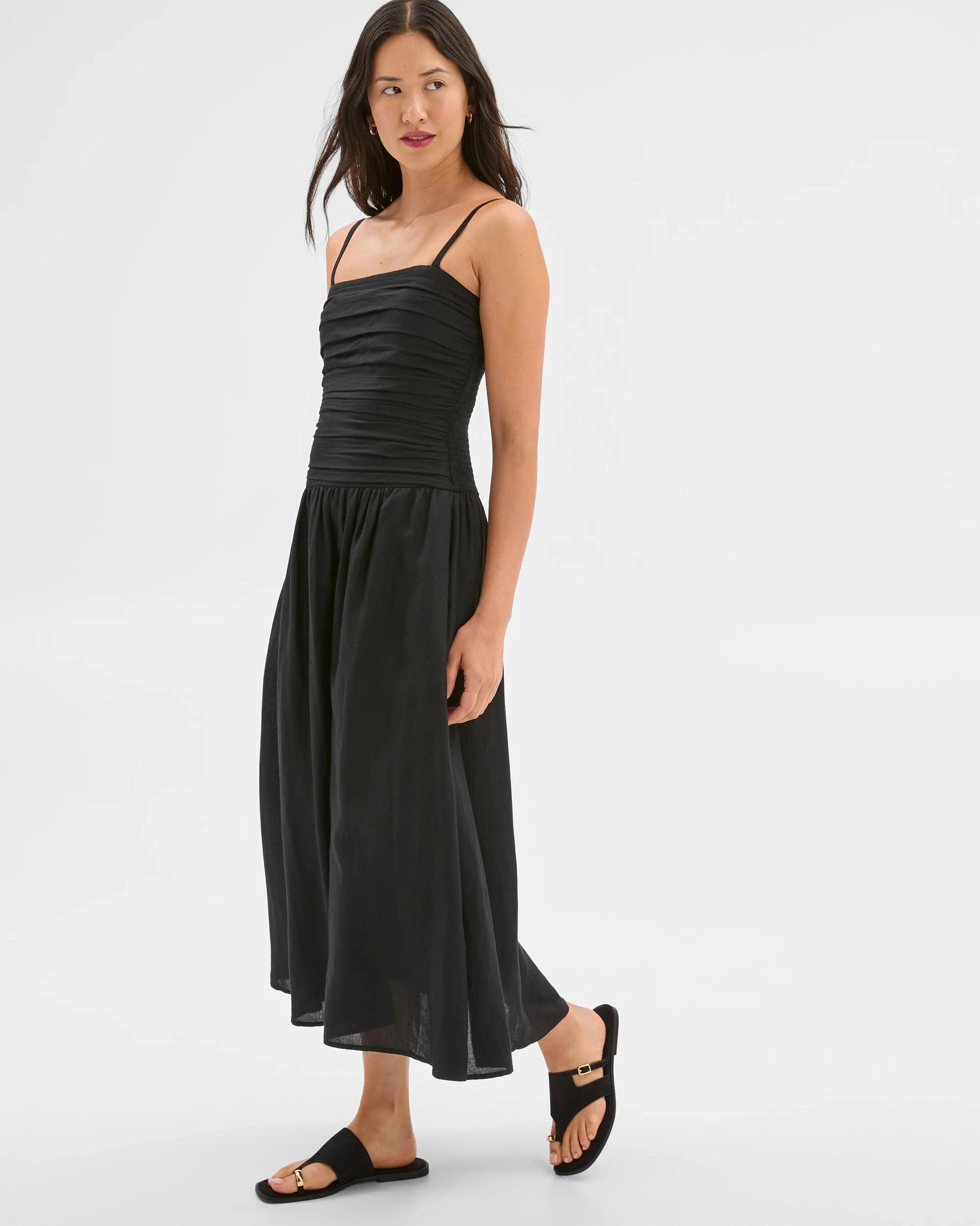 3 Gathered Sleeveless Midi Dress - Preview BLACK, 3 of 7