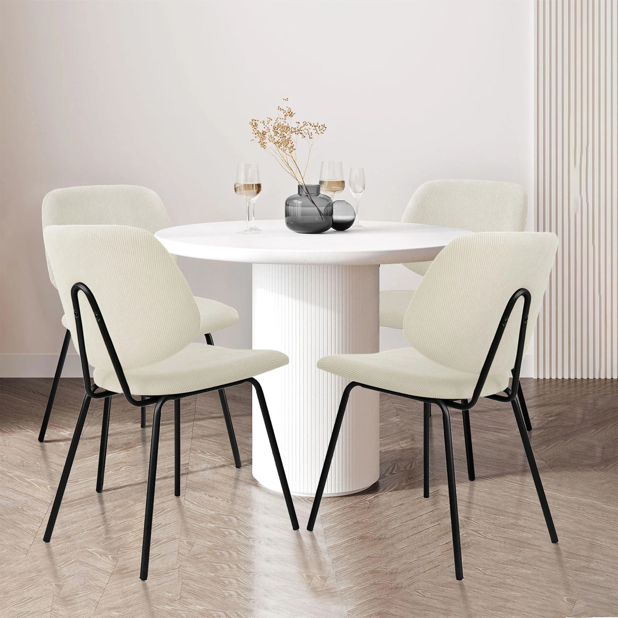 7 Levede 4x Dining Chairs Vintage Retro Soft Corduroy Kitchen Padded Seat - White - White, 7 of 9