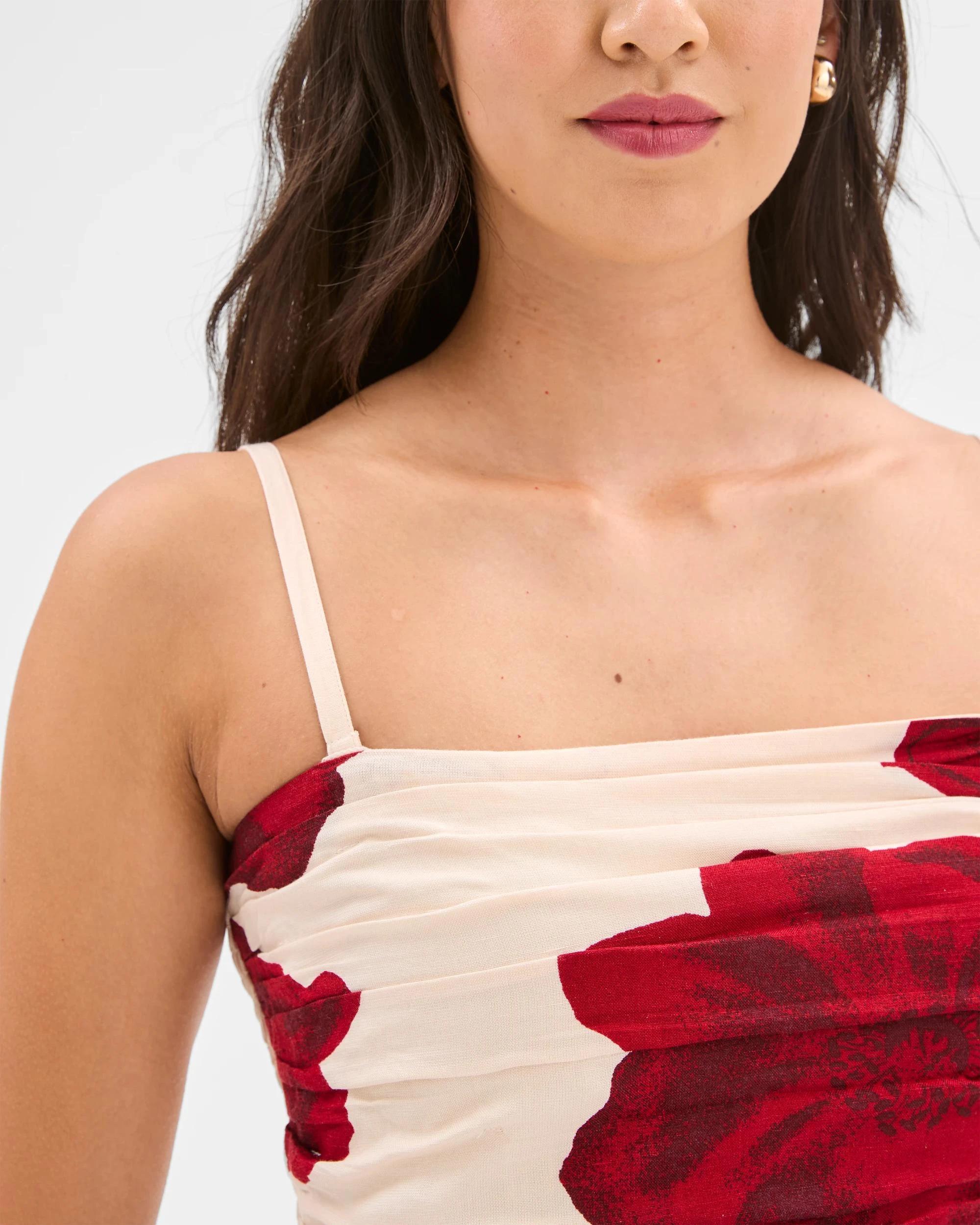 5 Gathered Sleeveless Midi Dress - Preview CRIMSON FLORAL, 5 of 6