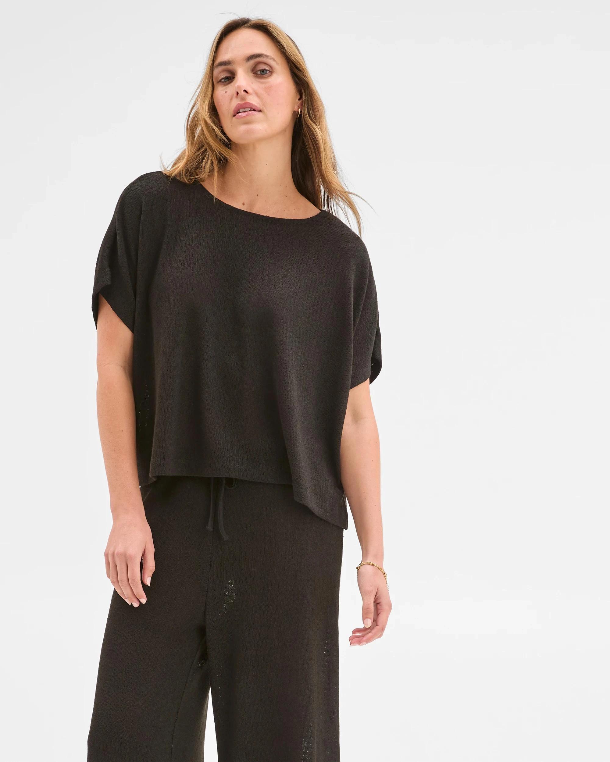 3 Target Woman Short Sleeve Textured Top BLACK, 3 of 6