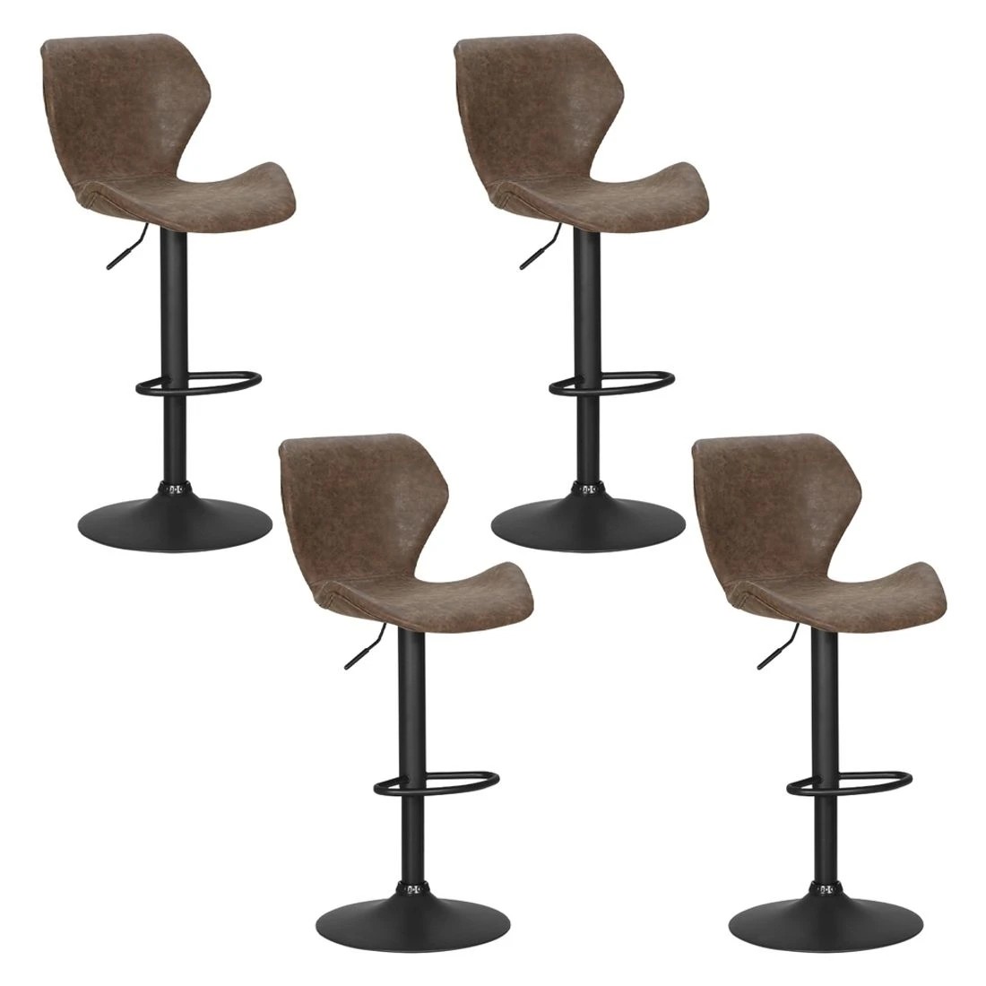 1 Artiss 4x Bar Stools Vintage Leather Gas Lift - Brown, 1 of 5