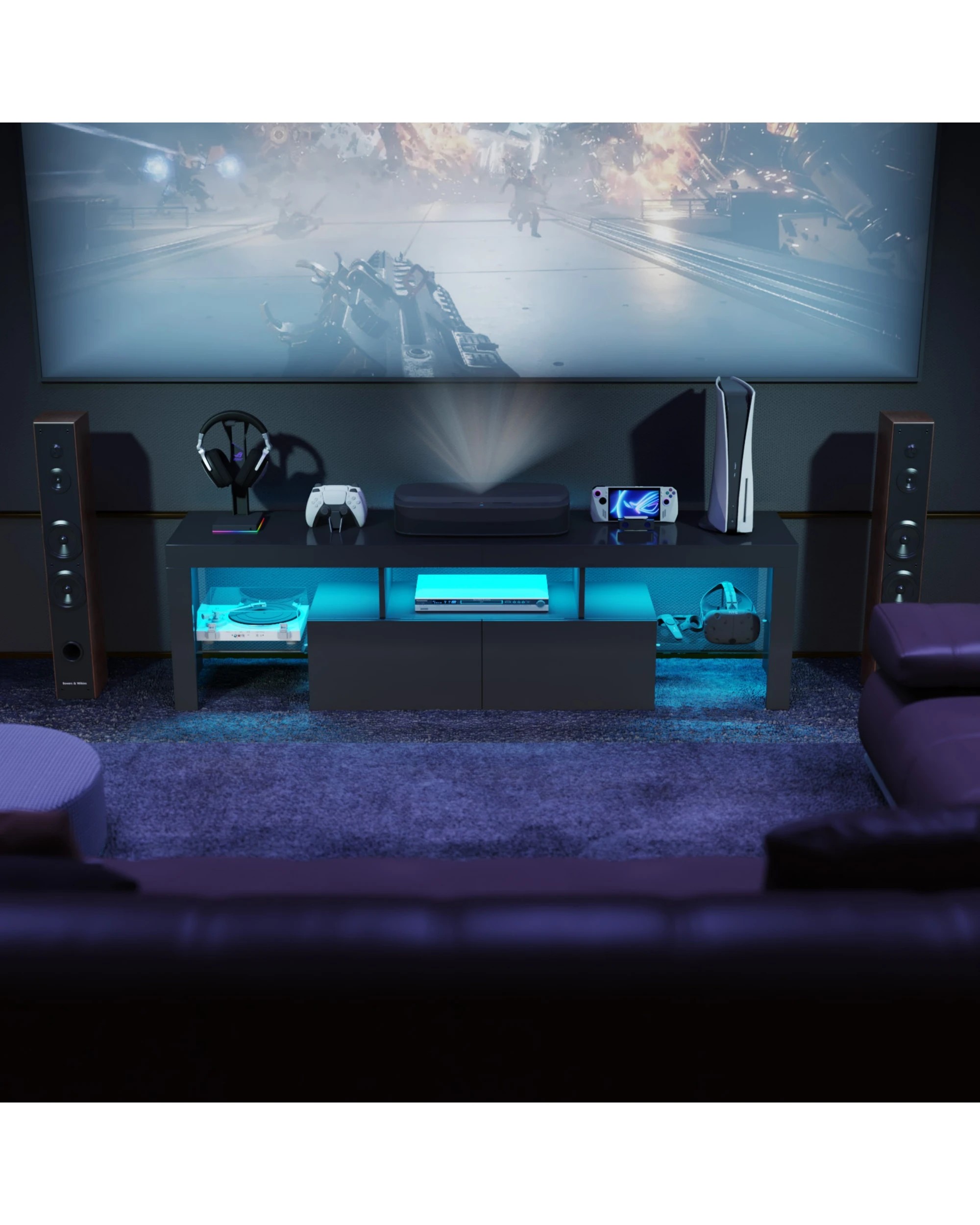 5 Advwin Tv Cabinet 160cm Rgb Led Entertainment Unit Stand Uv Gloss Modern Media Console Black, 5 of 8