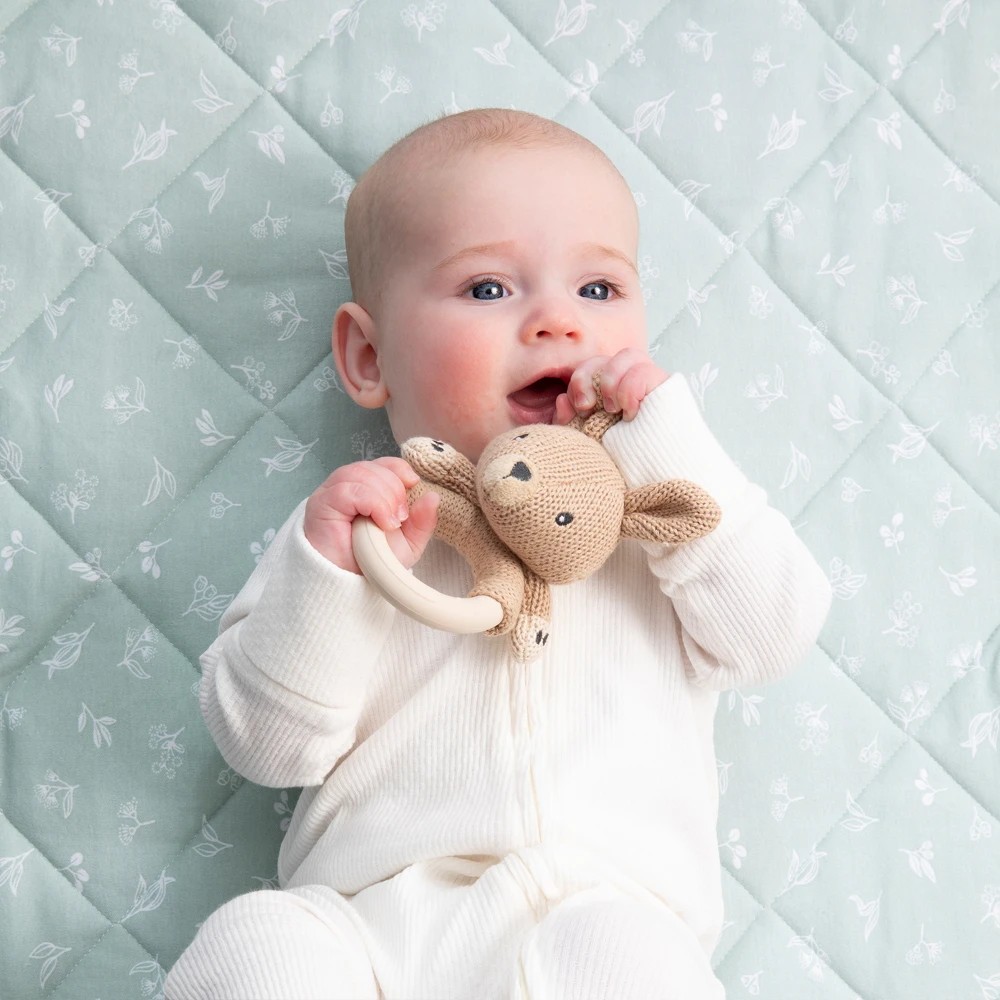 4 Living Textiles Kylie the Kangaroo Baby Ring Rattle – Plush Sensory Toy, Australiana Collection, Assorted, 4 of 5
