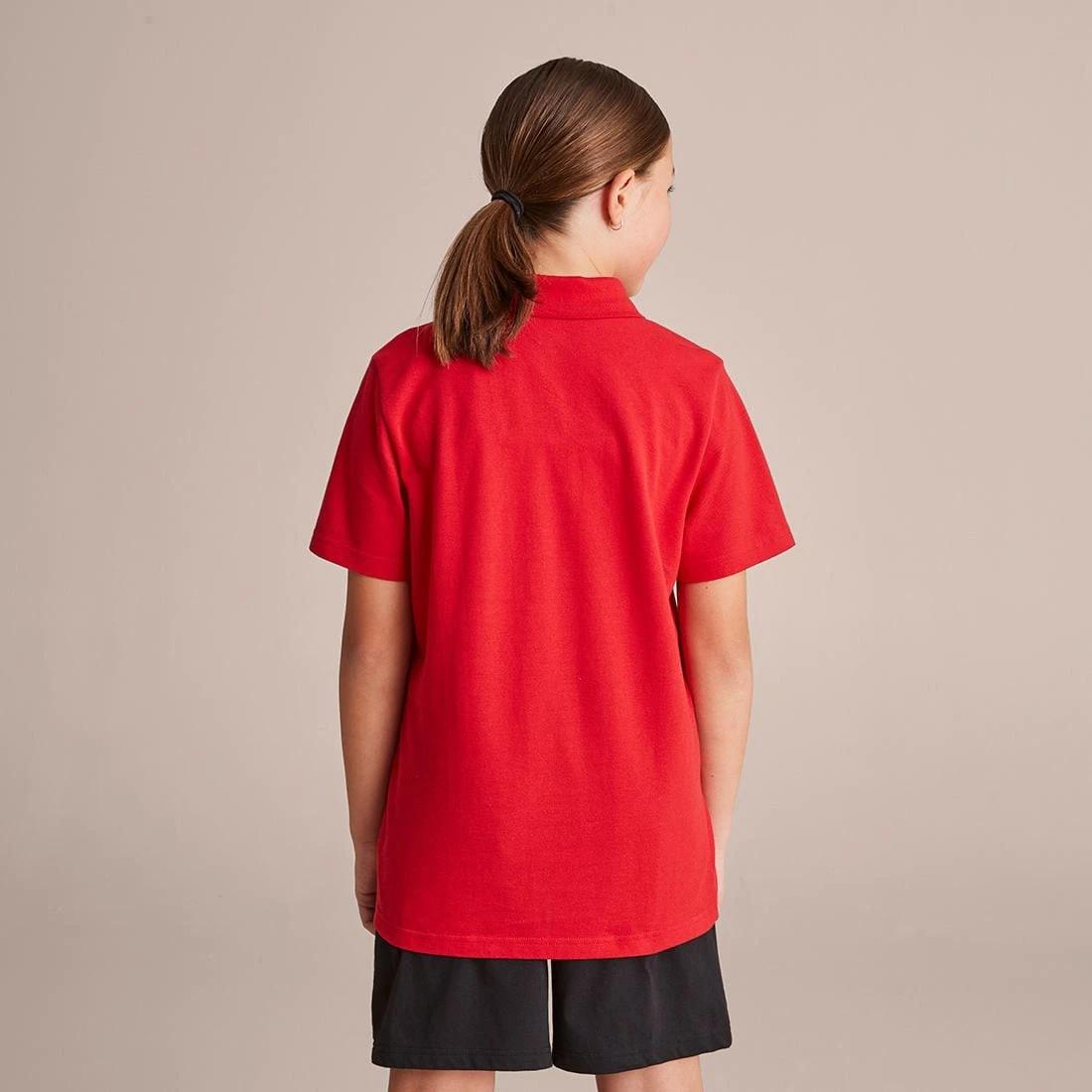 3 Target Youth Short Sleeve School Polo — Cotton-rich, Stain-release, Button-down Collar, Size 5-6, White RED, 3 of 10