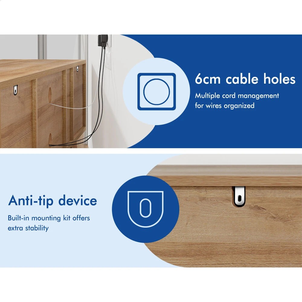 7 Alfordson Entertainment Unit TV Cabinet Stand 180cm Drawer Shelf - Oak, 7 of 10