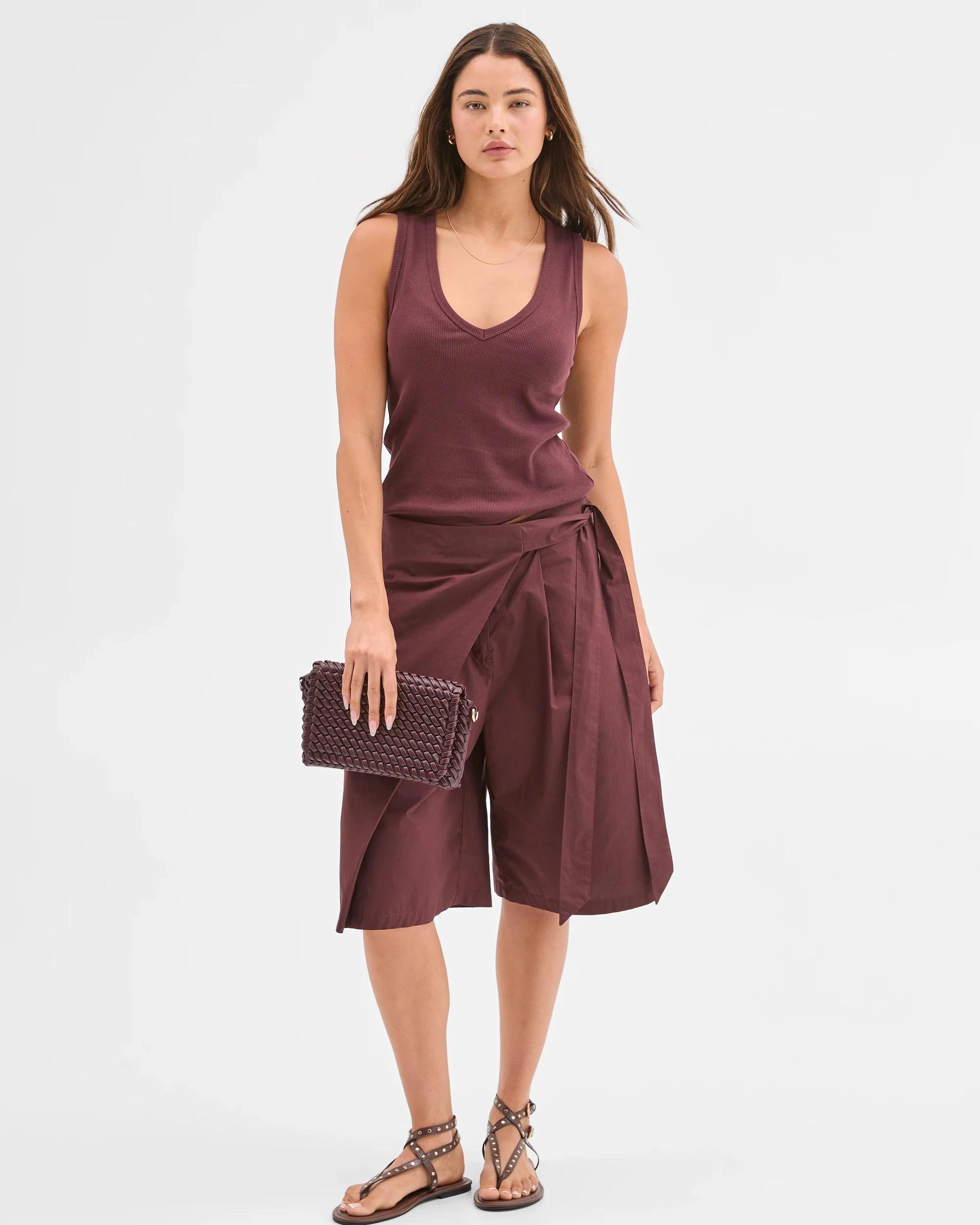 1 Lily Loves Australian Cotton Wrap Front Shorts BURGUNDY ROUGE, 1 of 6