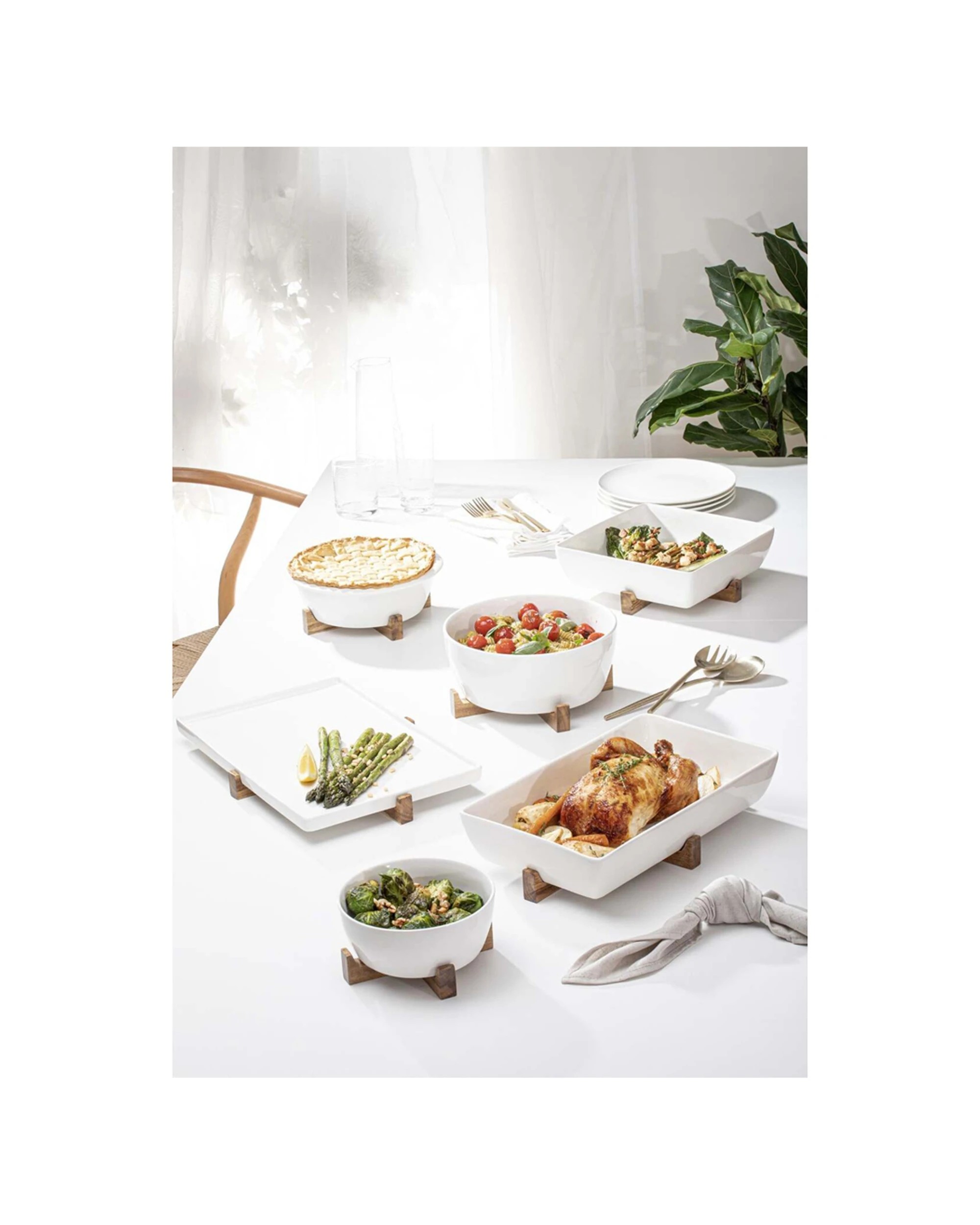 5 Ladelle Alto Oven To Table Porcelain Acacia Small Bowl With Trivet 21cm - White, 5 of 5
