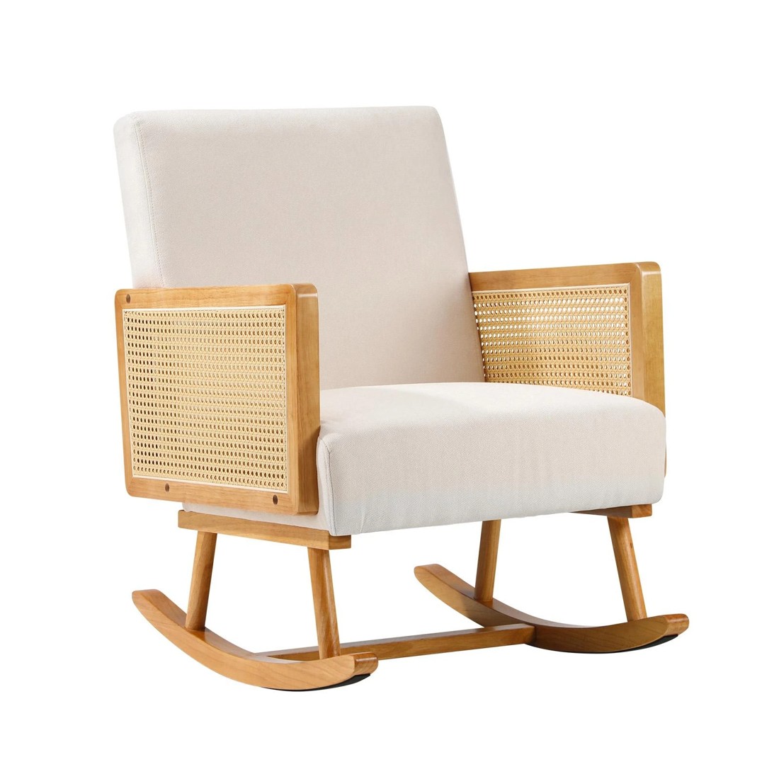 1 Oikiture Rocking Chair Nursing Armchair Linen Accent Chairs Pe Rattan
 - Beige, 1 of 10
