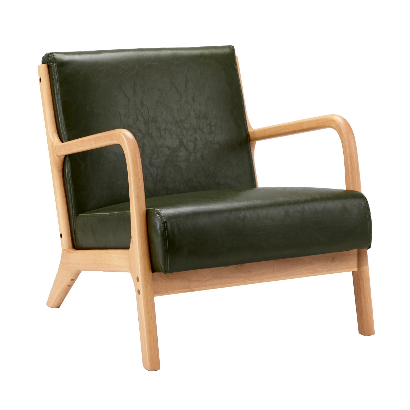 1 Oikiture Armchair Lounge Chair Accent Armchairs Couches Sofa Wood Pu
 - Green, 1 of 10