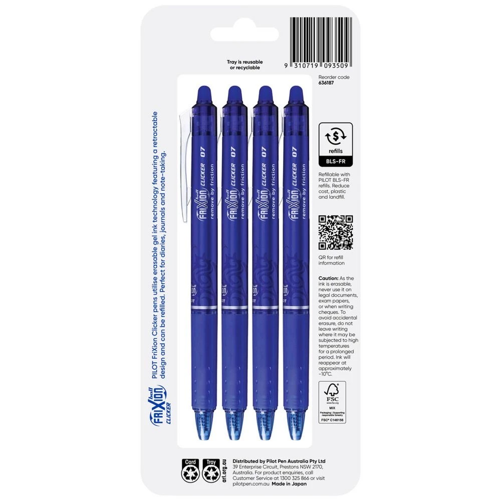 2 PILOT FriXion Clicker Erasable Gel Pen 0.7mm Blue 4 Pack, 2 of 9
