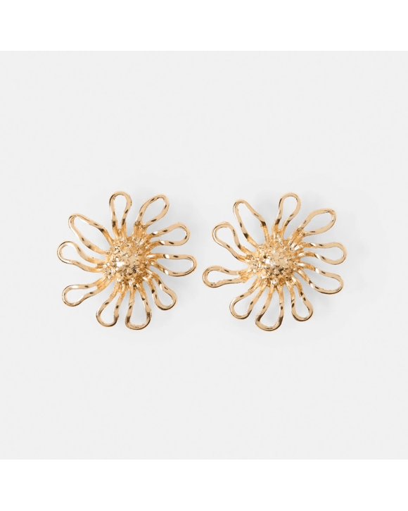 Cutout Flower Stud Earrings - Gold Tone