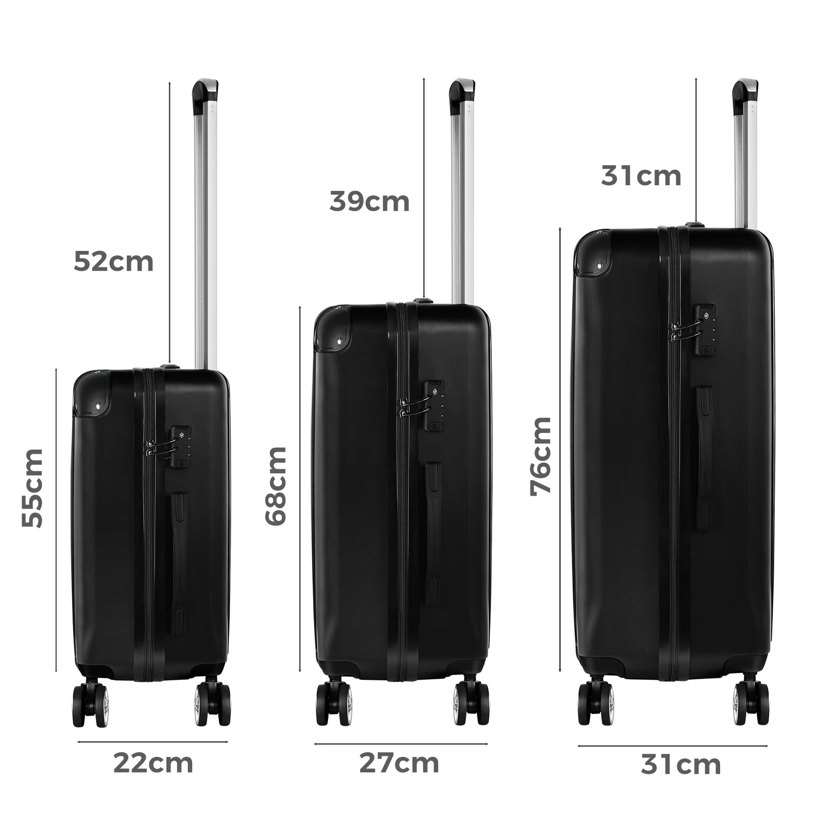 10 Alfordson Luggage Suitcase Sets 3PCS Trolley TSA Carry on Hard Case - Black, 10 of 10