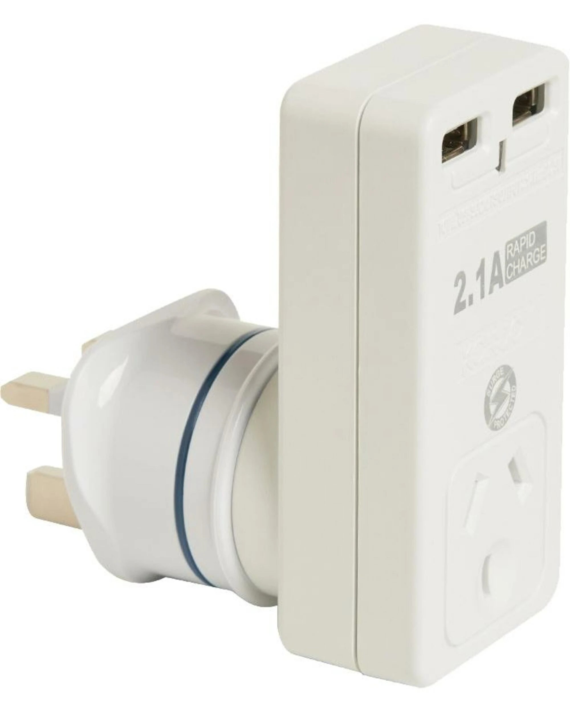 1 Korjo Travel Adaptor Plug with 2 x USB - Aus to UK - White, 1 of 4