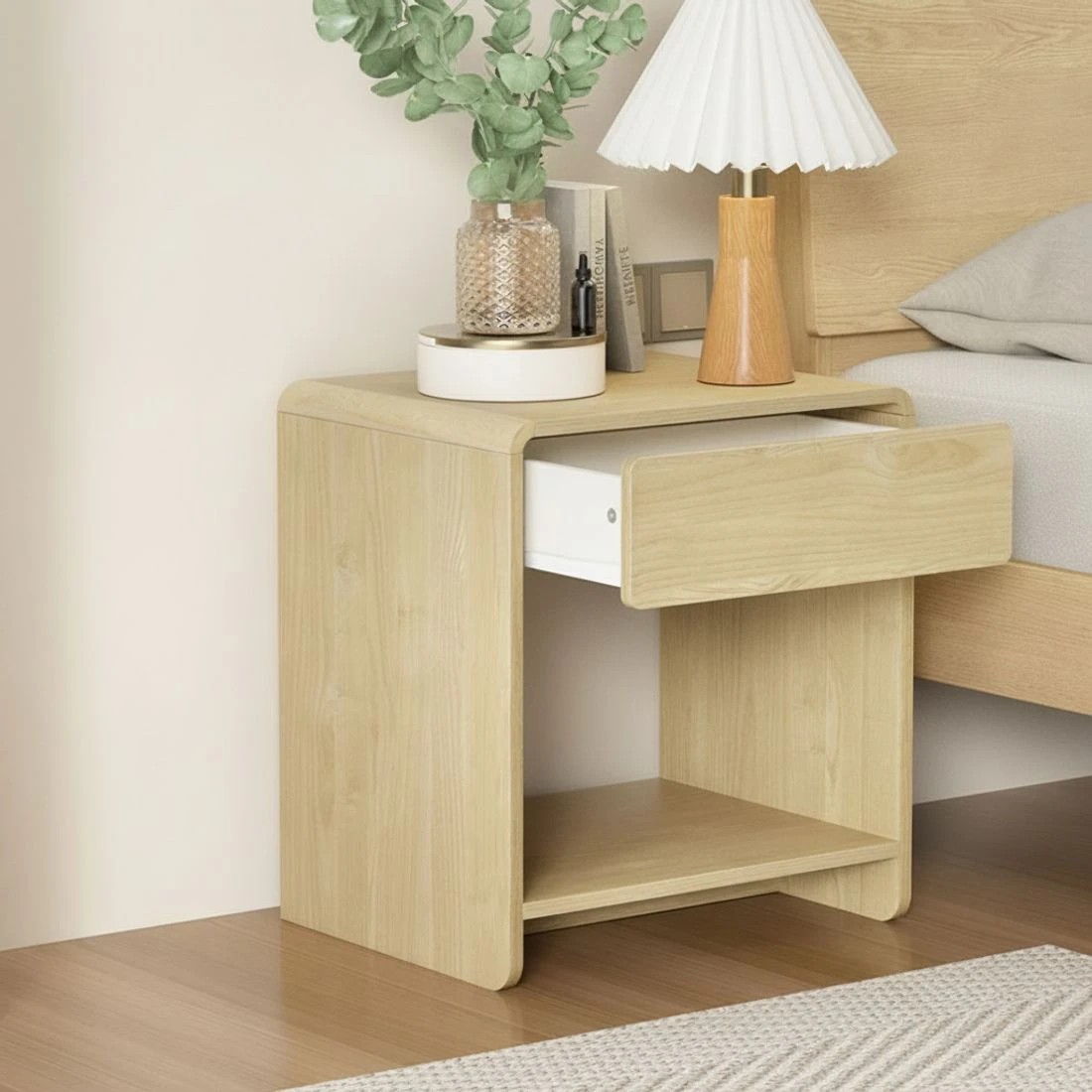 4 Artiss Bedside Table Drawer Open Shelf Pine - Brown, 4 of 6