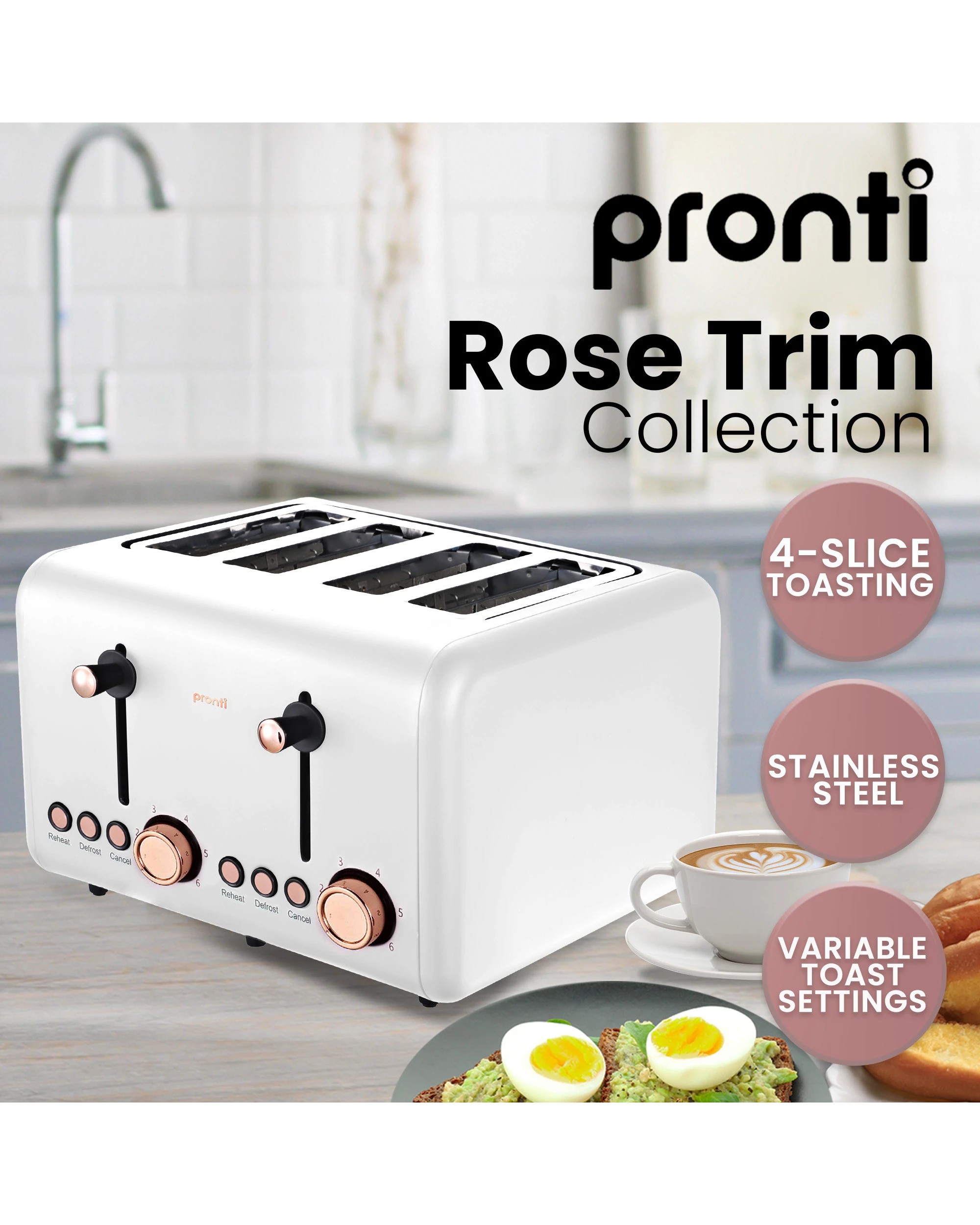 3 Pronti 3-in-1 Breakfast Set Kettle, 4-slice Toaster And Pronti Homemaid Coffee Machine Appliance Combo In White, 3 of 10