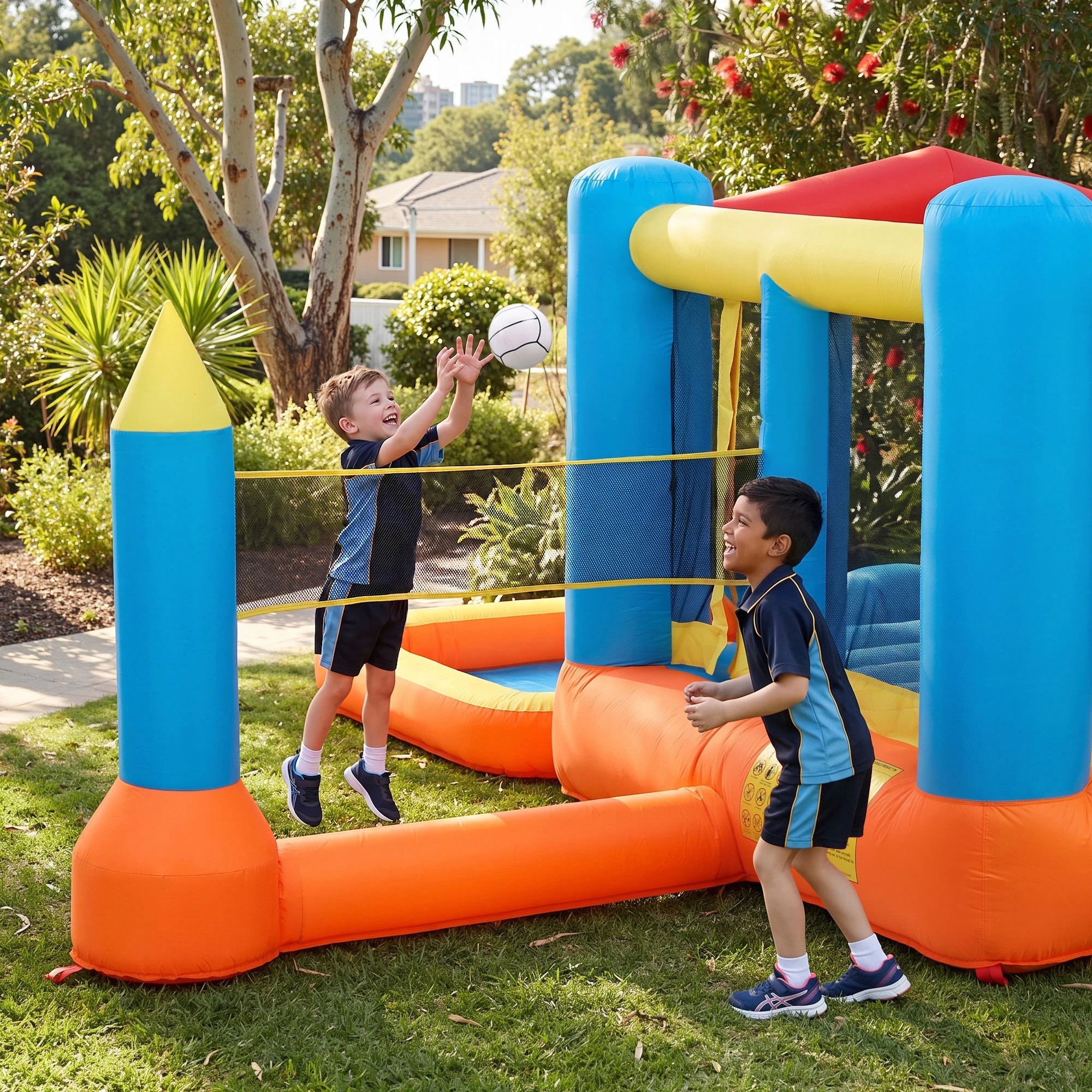 7 Keezi Inflatable Kids Pool Trampoline Play Park Jumping Castle Volleyball Net Slide Football Goal with Blower - Multi, 7 of 10