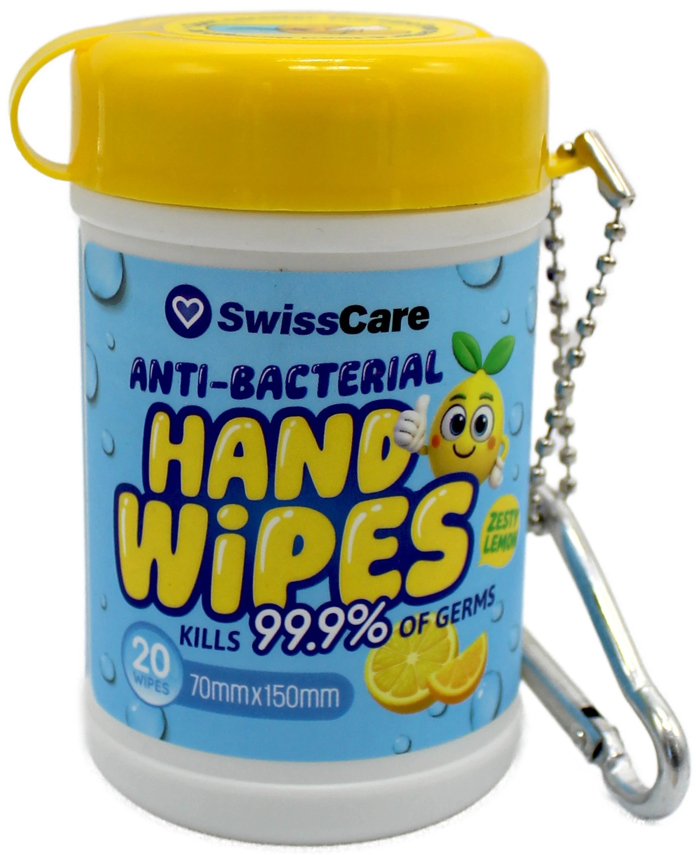 1 SwissCare 20 Piece Anti-Bacterial Keychain Handwipes - Zesty Lemon, 1 of 2