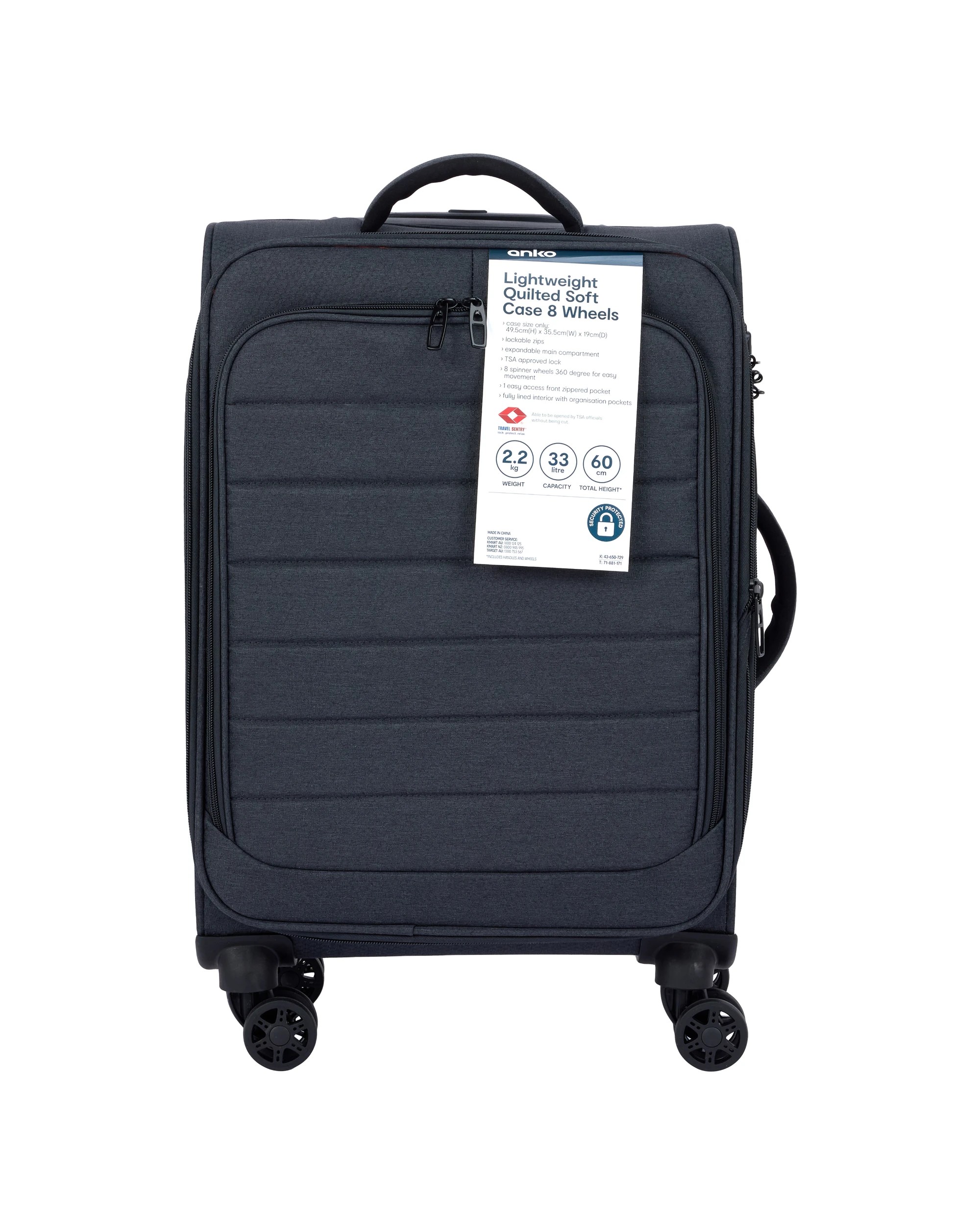 8 49.5cm 8 Wheels Lightweight Quilted Soft Case - Charcoal, 8 of 8