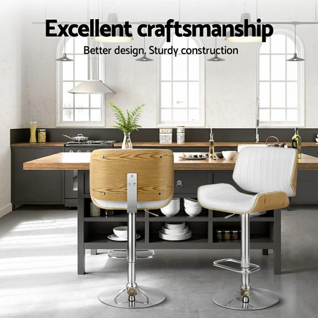 4 Artiss 4x Bar Stools Adjustable Leather Chairs - White, 4 of 6