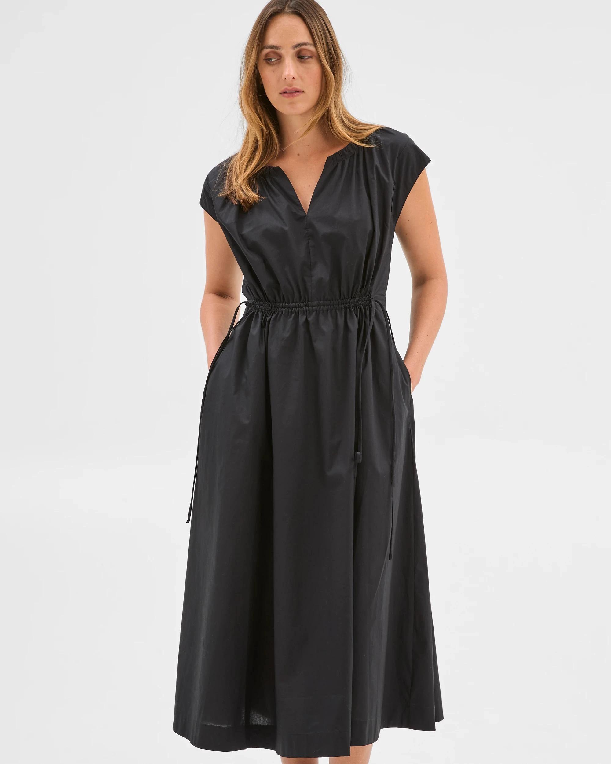 1 Target Australian Cotton Tie Waist Midi Dress BLACK, 1 of 5