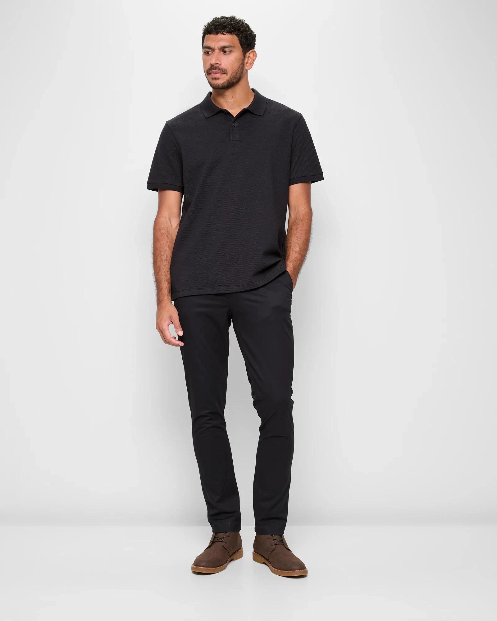 2 Australian Cotton Textured Polo Top - Preview BLACK, 2 of 5