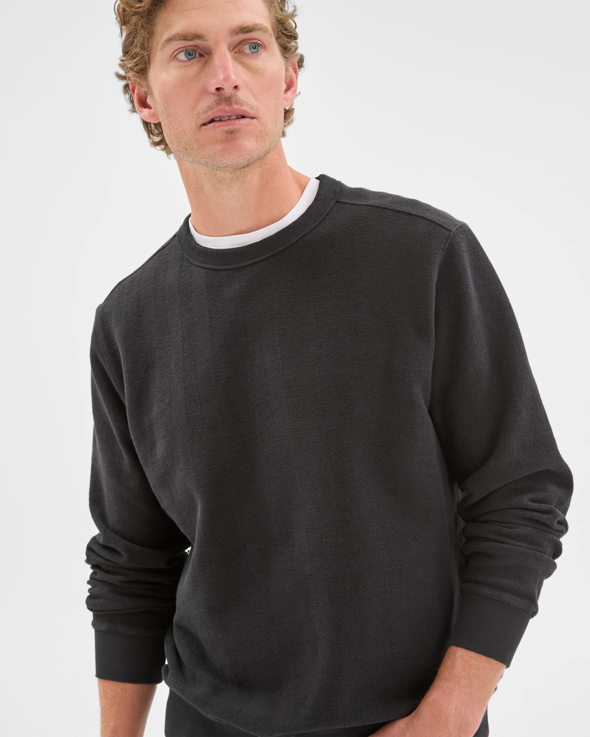 6 Target Man Australian Cotton Herringbone Long Sleeve Crew Neck Fleece Top BLACK, 6 of 6