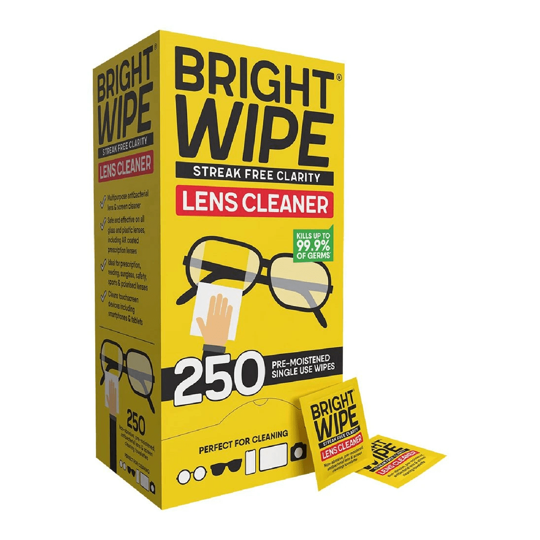 1 Brightwipe Lens Cleaner Wipes 250 Pack, 1 of 3