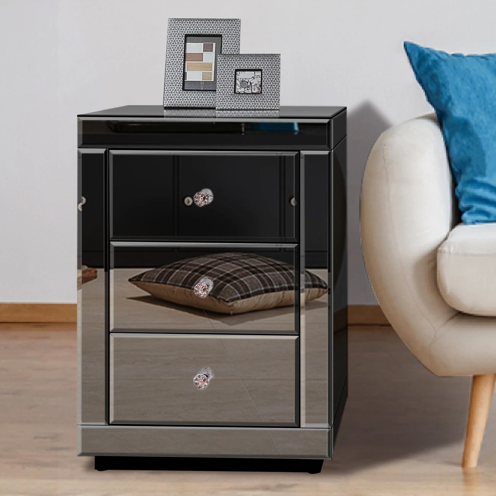 5 Alfordson Bedside Table Mirrored Cabinet Nightstand Side End Table Drawers - Grey, 5 of 10